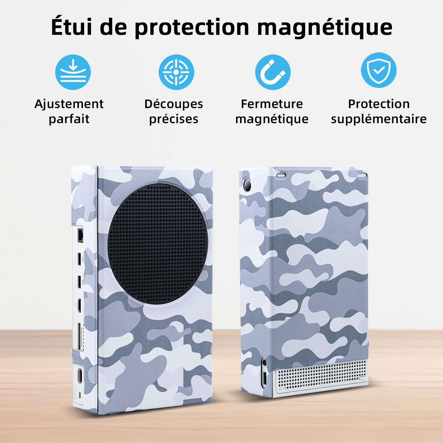 Mcbazel Magnétique Smart Wraps de Protection pour Console Xbox Series S, Accessoires en Cuir PU de Qualité Supérieure et Doublure Intérieure Douce - Camouflage Gris