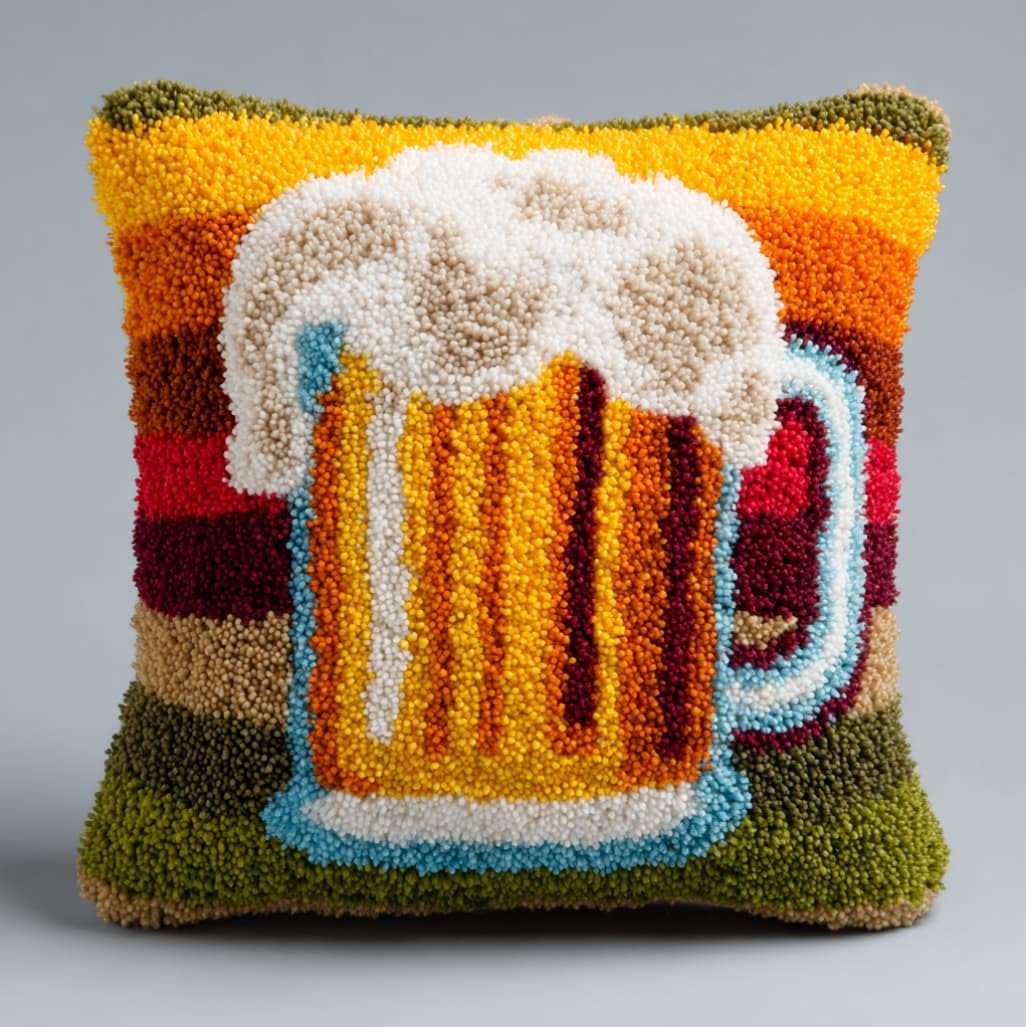 AxiangziK Latch Hook Pillow Making Kit 43x43cm,Beer Mug