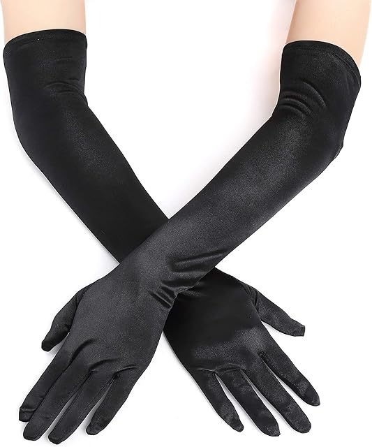 IRYNA 1Pair Long Opera Satin Gloves for Women, Black Elbow Length Gloves Bridal Fancy Dress Gloves Wedding Evening Party Opera Gloves