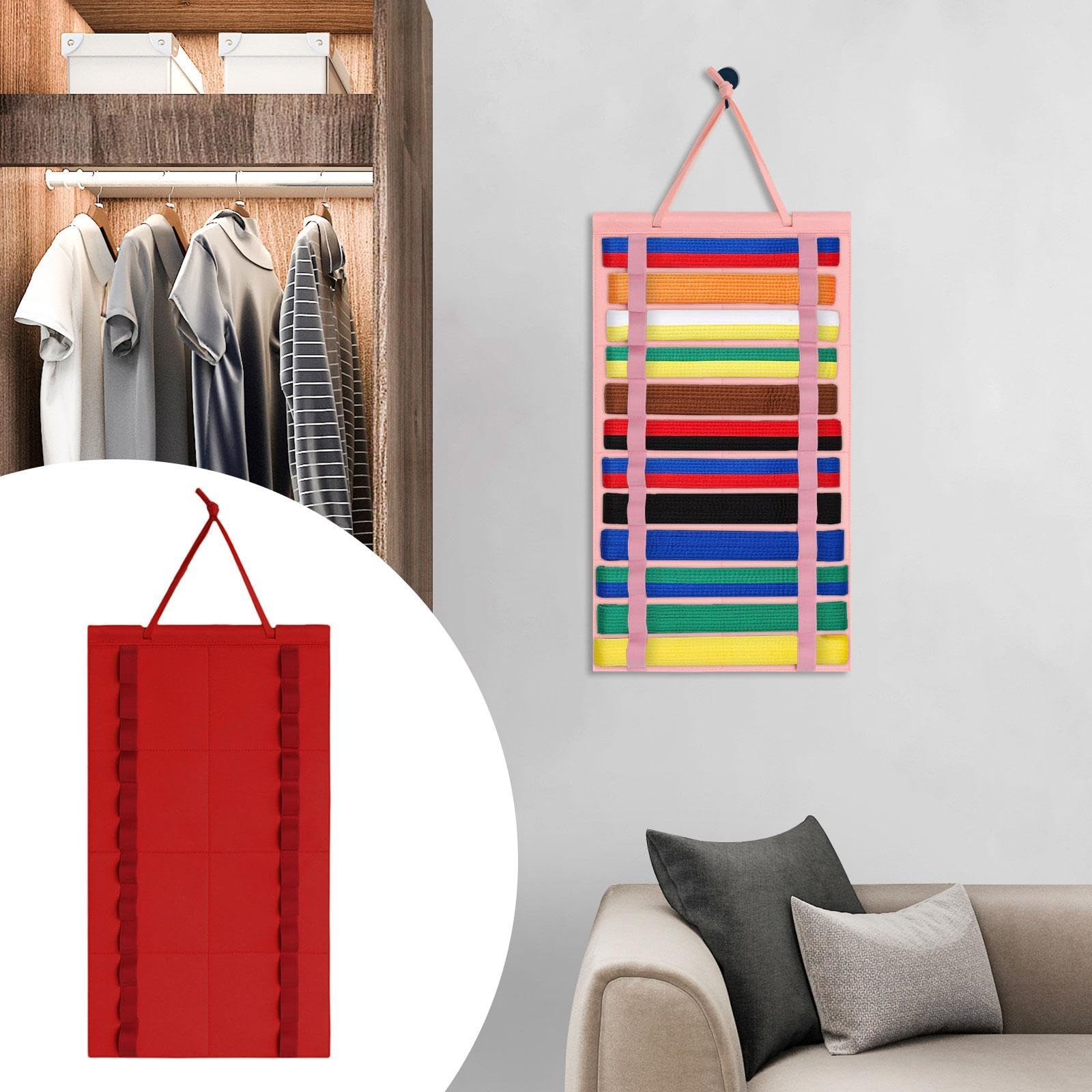 Colaxi Karate Belt Display Rack Medal Hanger Kids Adults Elegant MMA Judo Holds 12 Portable Fight Arts Belt Organizer Wall Hanging