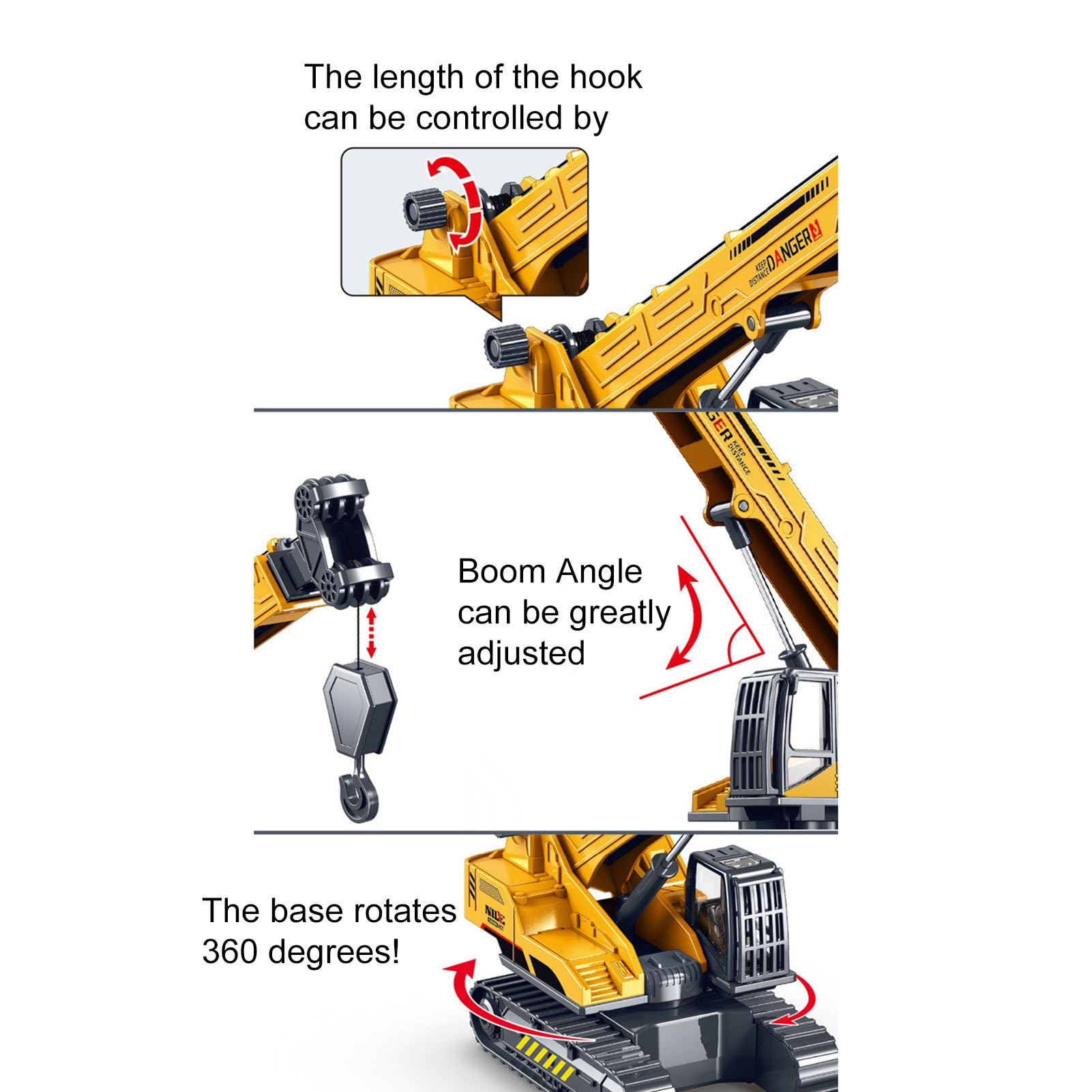 DEOXY Plastic Construction Long Crane Toy Vehicle with Rubber Track and 360 Degree Moving Parts Building Vehicles for Kids 4