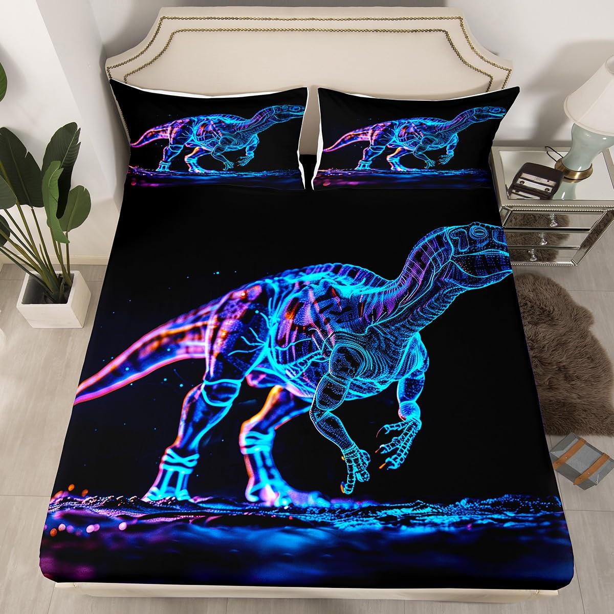 Homewish Drap Housse Dinosaure 90x190 Avec 1 Taie D'oreiller, Drap