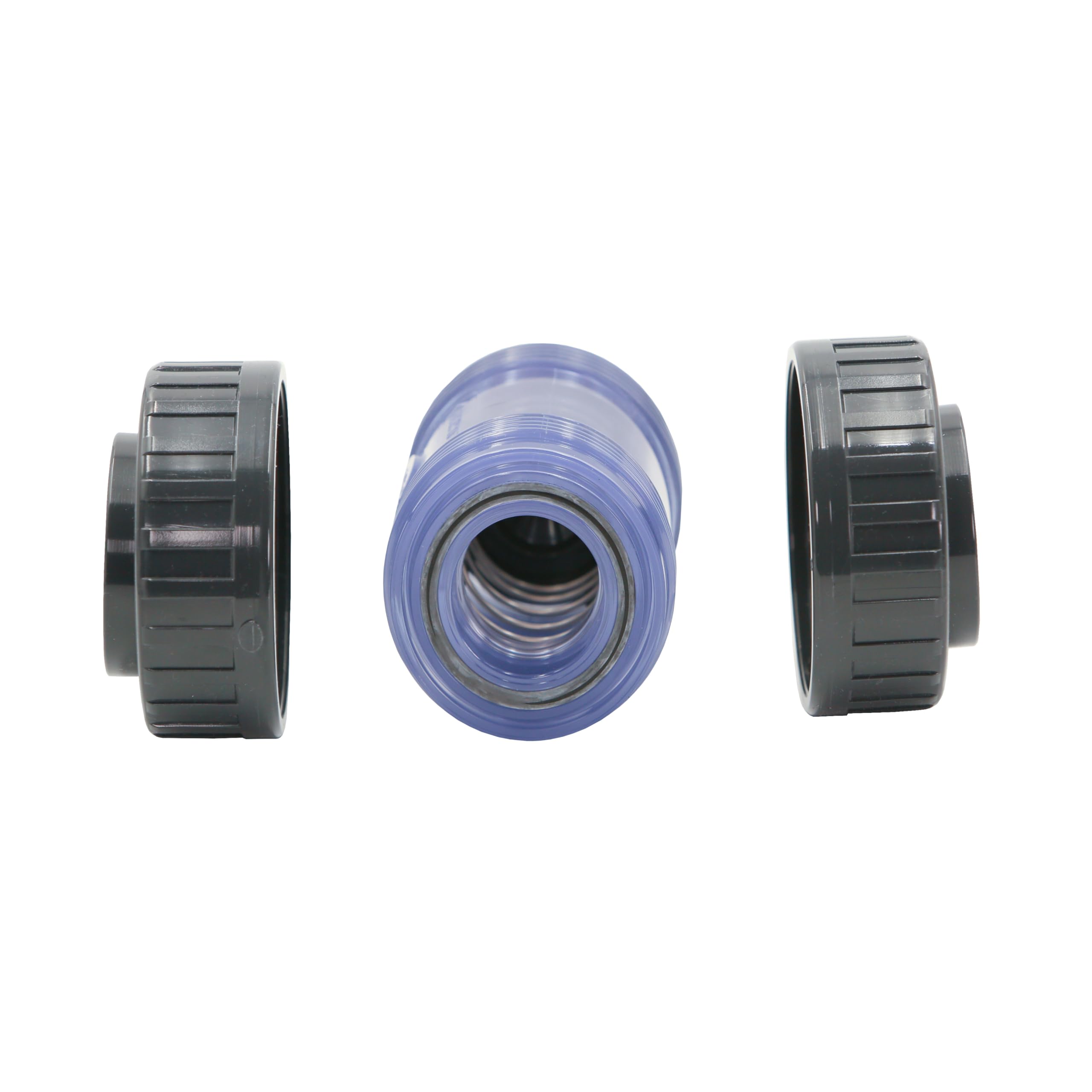 HAF® 4 x zawór zwrotny PCW przezroczysty z 2 x 63 mm mufą klejącą | obciążony sprężyną | stożkowy zawór zwrotny z szarego PVC U do wszystkich rurociągów | Jakość: Made in Europe - ilość: 4 sztuki
