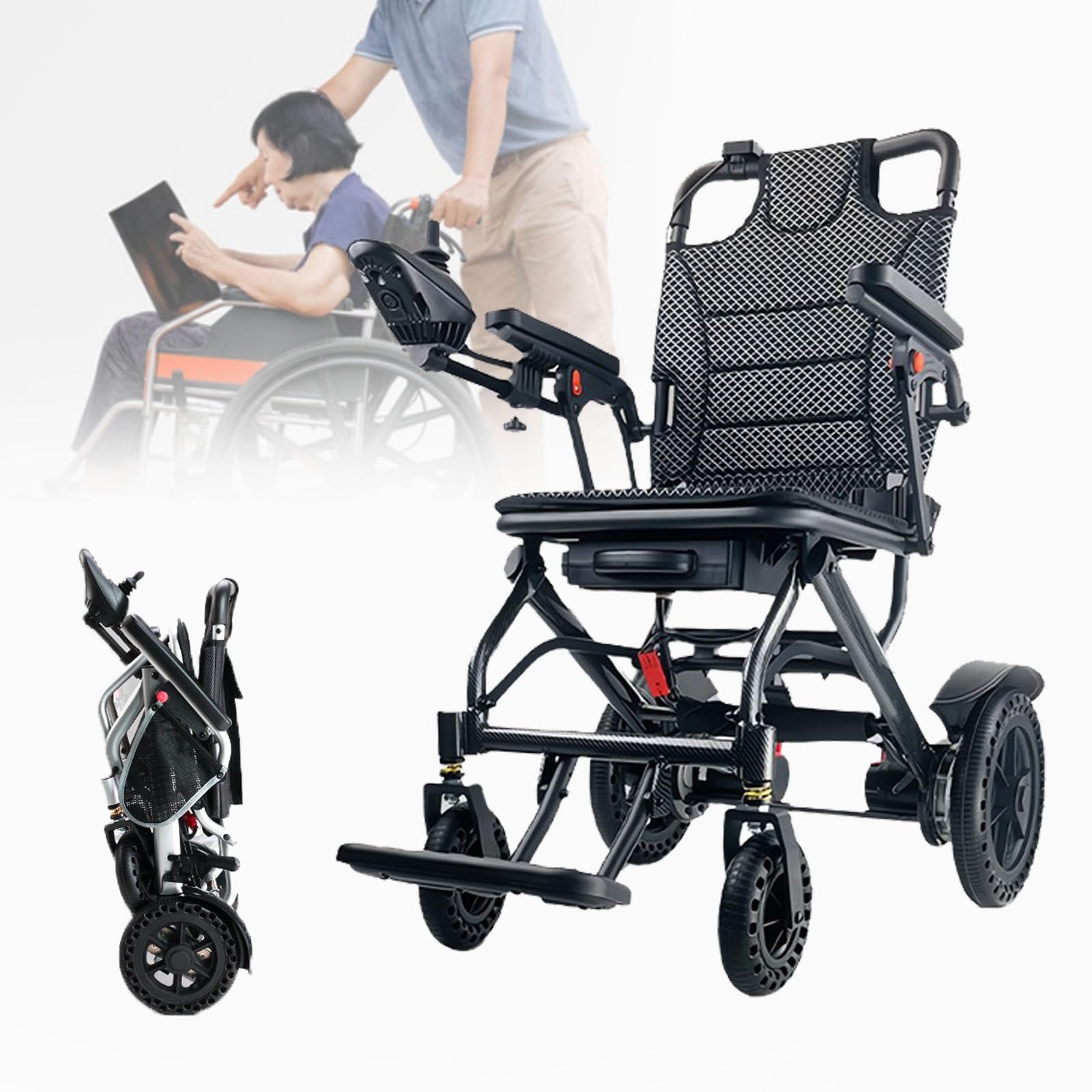 Carrozzina Elettrica Pieghevole Per Anziani - Ultraleggera Da 16 Kg Con Doppio Motore Da 360 W, Funzionalità Fuoristrada E Omologazione Aerea - Capacità Di Carico Di 100 Kg,20AH