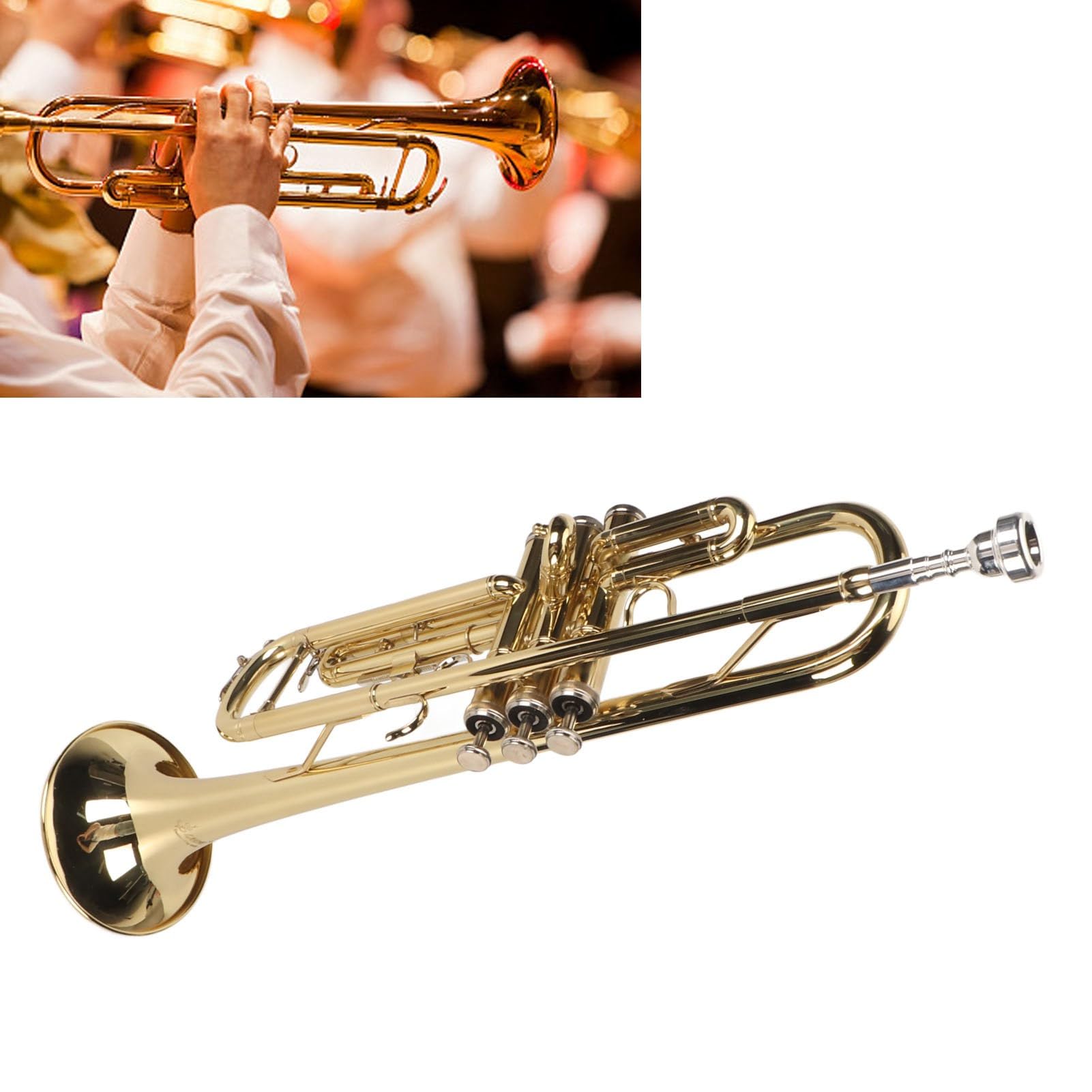 Set di Trombe in Sib con Bocchino per Tromba Bassa Nichelata, Strumento a Fiato per Studenti Principianti (GOLD)
