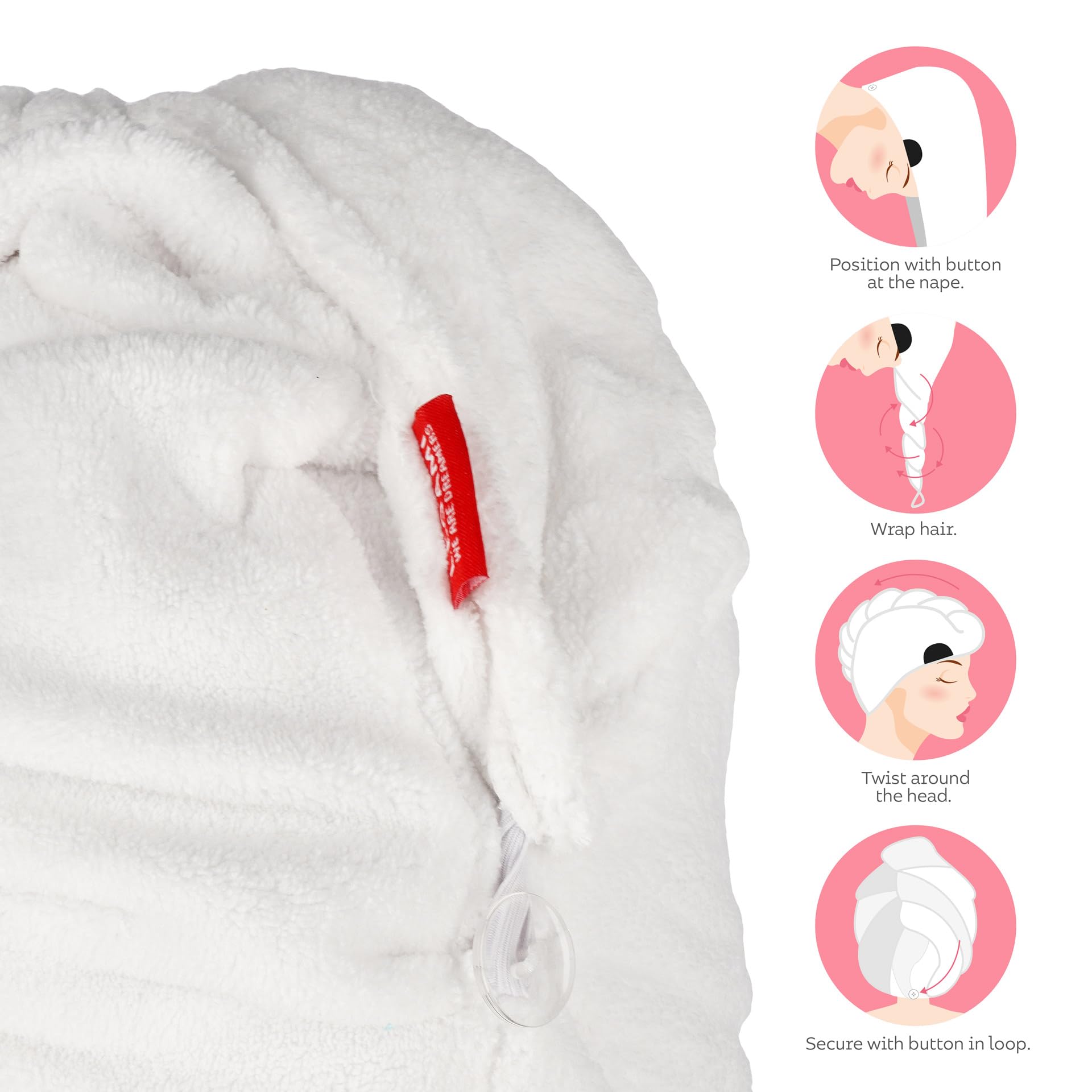 Lot De 2 Turbans Microfibre Pour Cheveux | Séchage Rapide, Bouton Réglable | Pour Femmes/enfants - 11