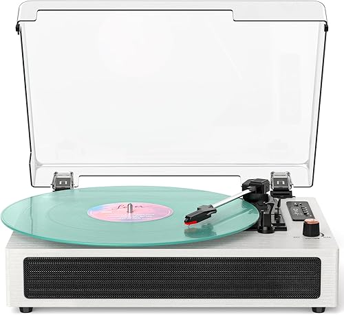 Miniatura 1 de Tocadiscos de vinilo Bluetooth, tocadiscos retro de 3 velocidades con altavoces integrados, grabación USB, parada automática AUX, reproductor LP de