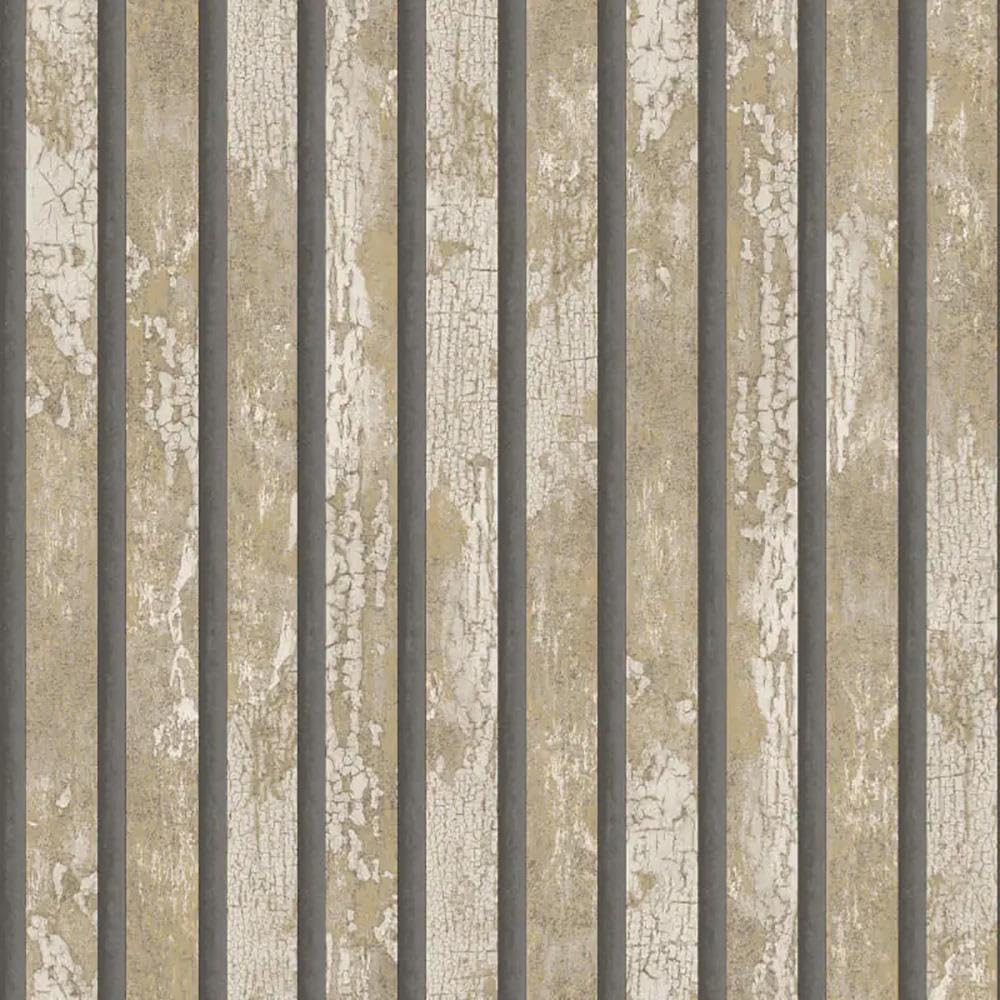 Carbon Oxidize Natural Wallpaper - Wood Panel Metallic Effect Rustic Worn Realistic - Textured Modern Feature Wall