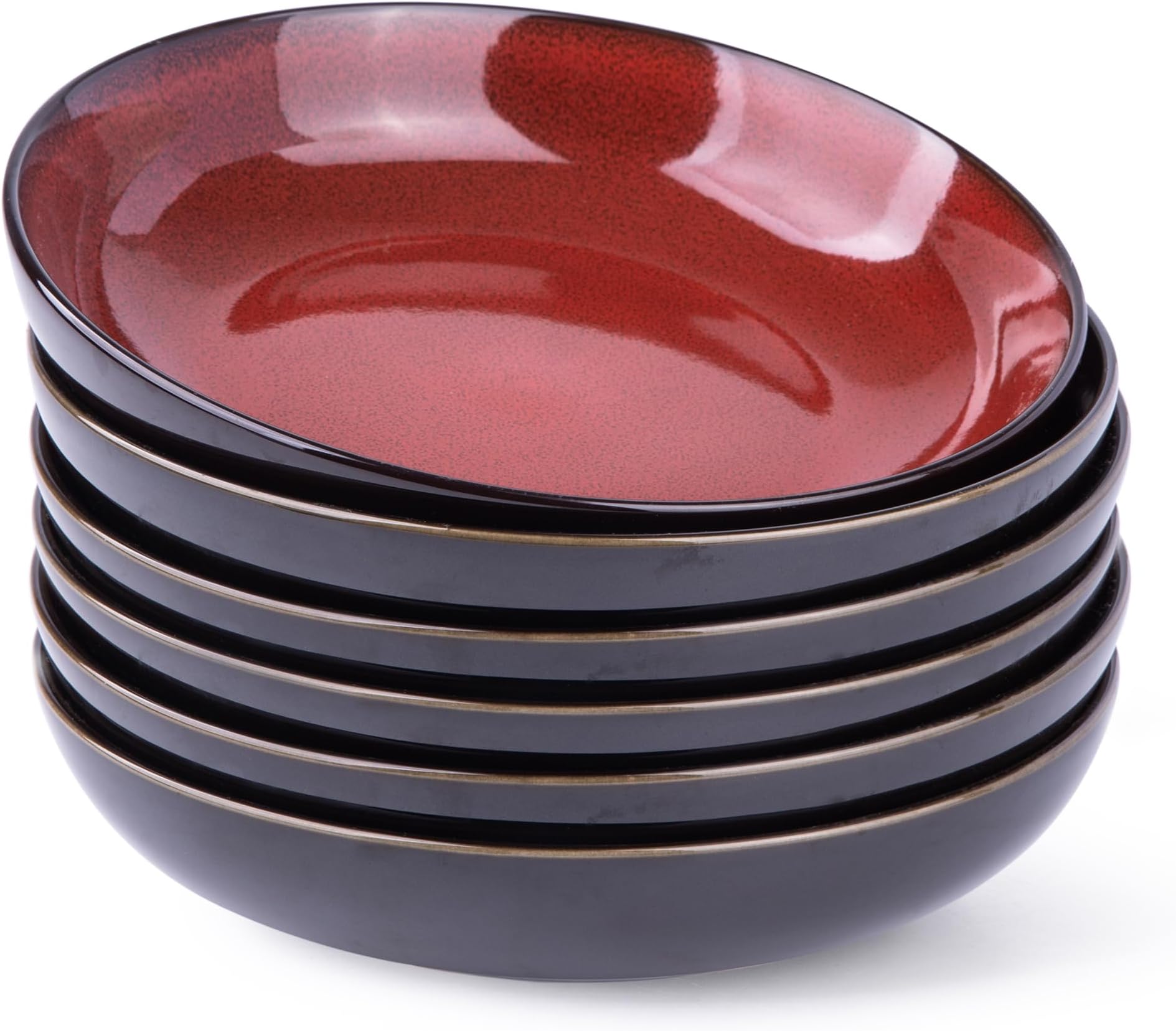 Pasta Bowls,Ceramic 38oz Pasta Bowls,9.0" Reactive Glaze Pasta Bowl Set of 6,Microwave & Dishwasher,Oven Safe,Large Wide Serving Bowls for Salad, Dessert,Pizza,Fruit -Red