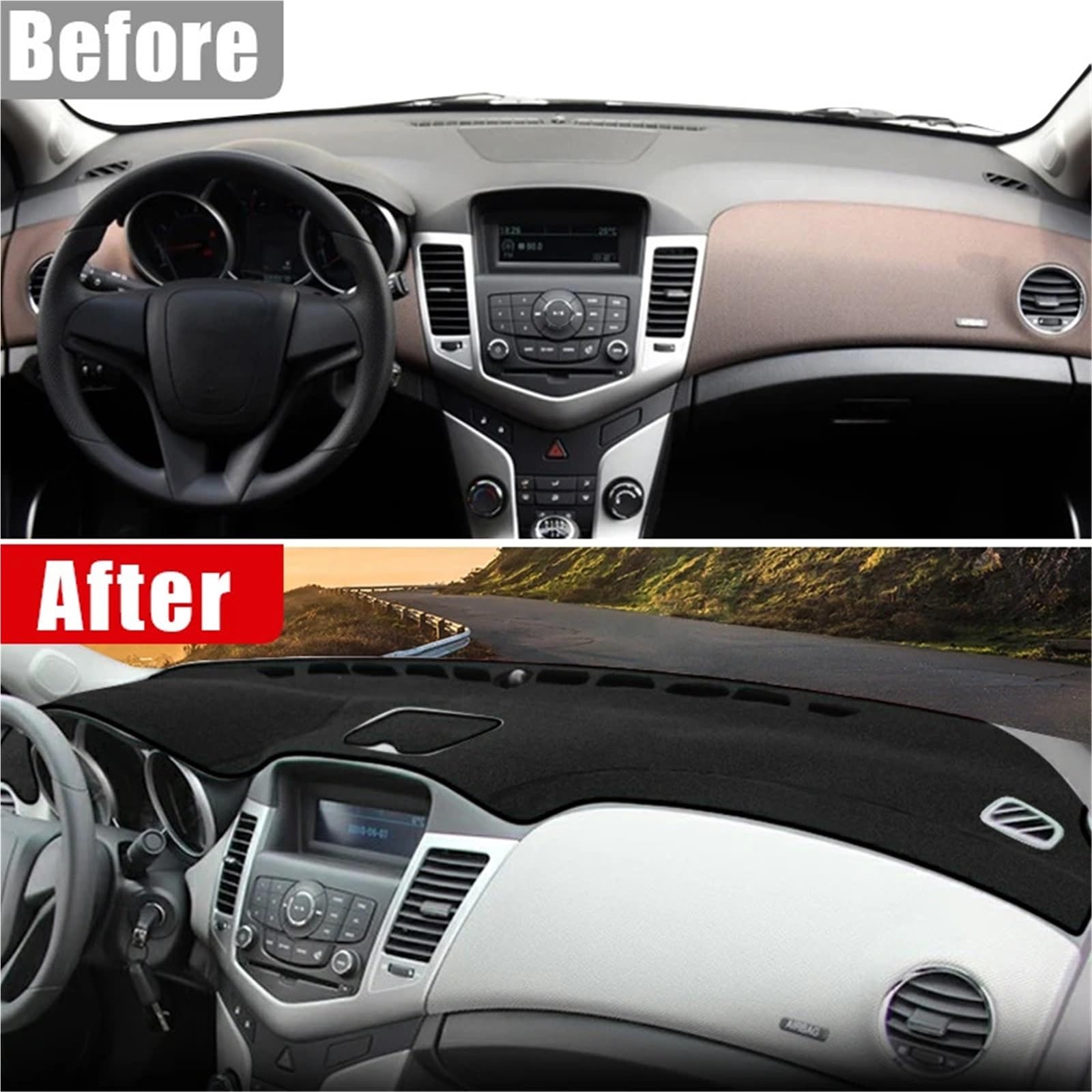Pokrowiec na deskę rozdzielczą samochodu Pasuje do Chevrolet Cruze 2009-2015 Pokrywa deski rozdzielczej samochodu Anty UV Podkładki Dywaniki Antypoślizgowa mata ochronna(B Black Not Storage)