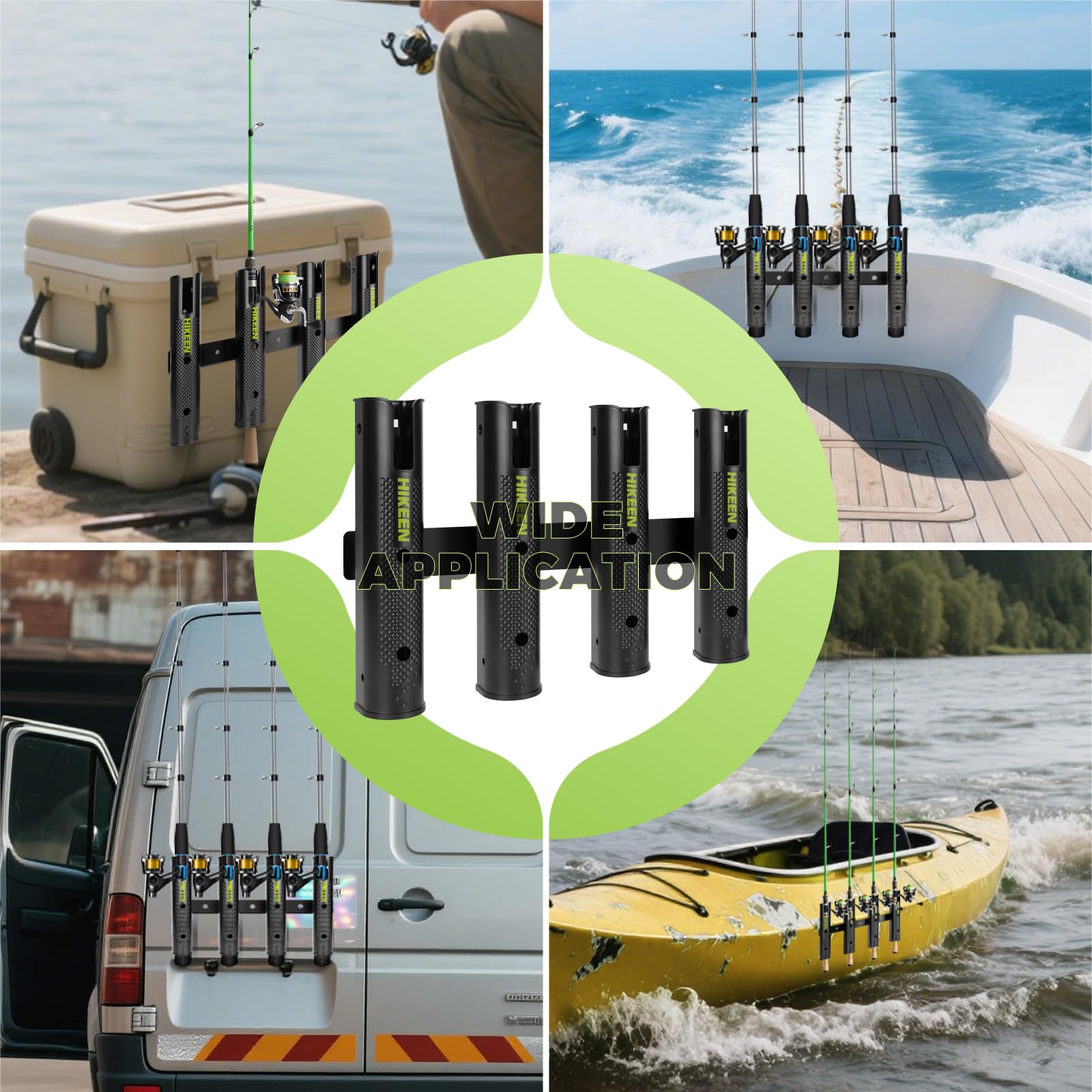 Hikeen Adjustable Fishing Rod Holder, 4 Tube Fishing Pole Holders Wall-Mounted Rod Rack for Boat Kayak Golf Cart Garage Crate Cooler Wagon RV(1 Pack) : Sports & Outdoors