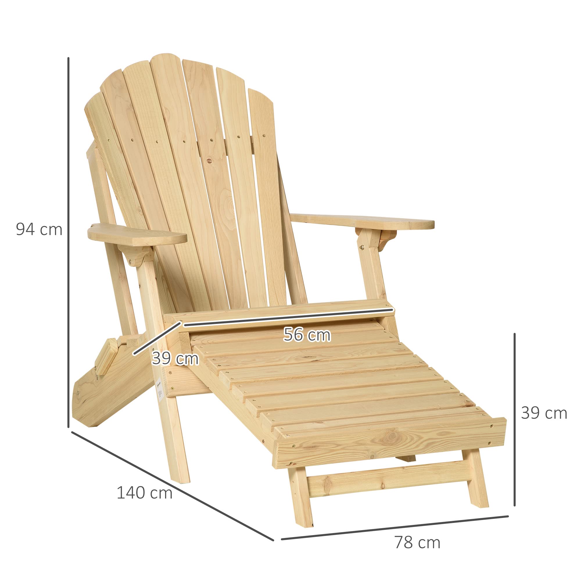 Outsunny Fauteuil de Jardin Adirondack avec Pouf en pin intégré Chaise de Patio Pliante