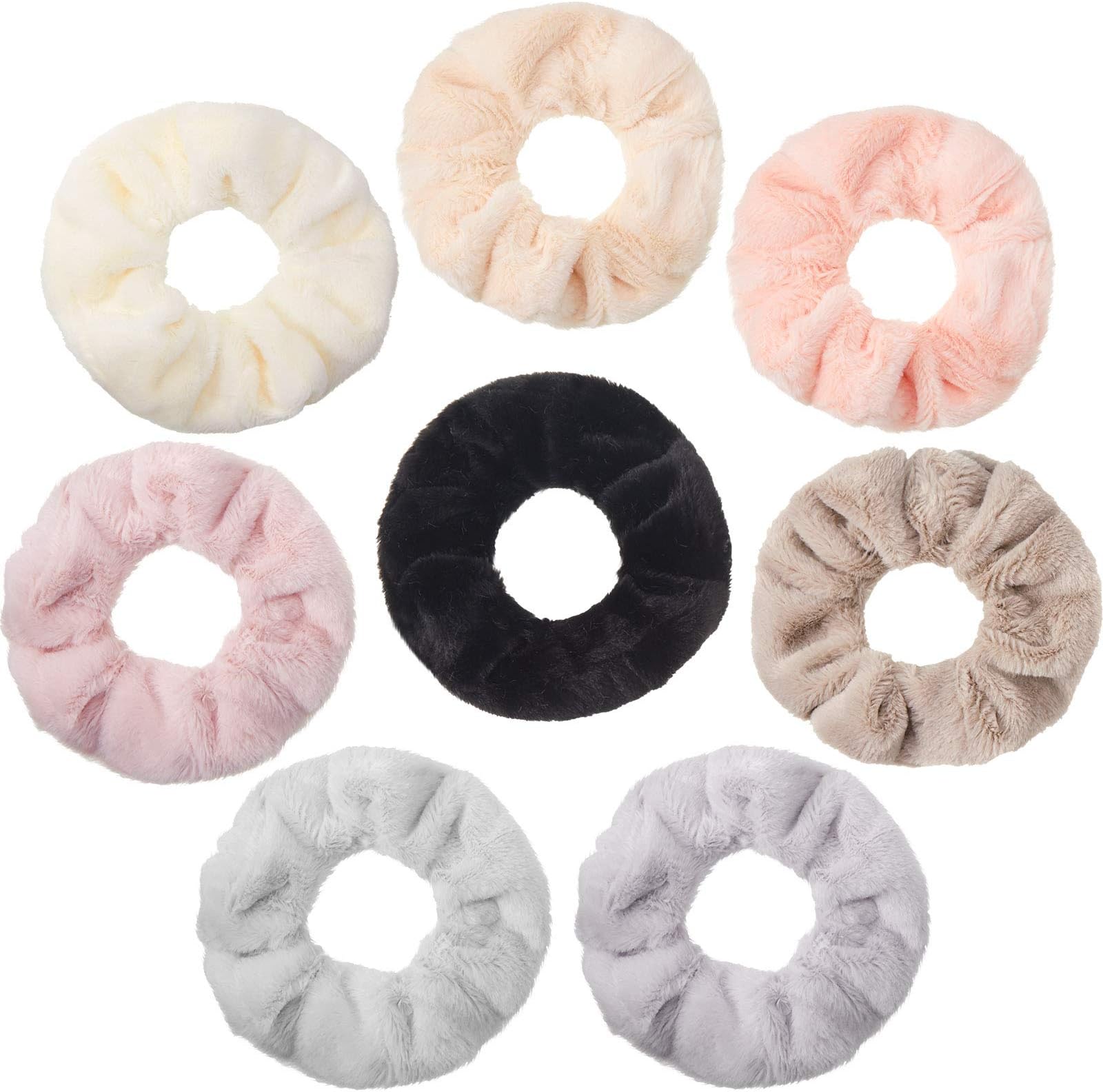 8 Pieces Towel Fluffy Scrunchies Soft Thick Fuzzy Scrunchy Ponytail Holder Hair Ties for Wet and Dry Hair
