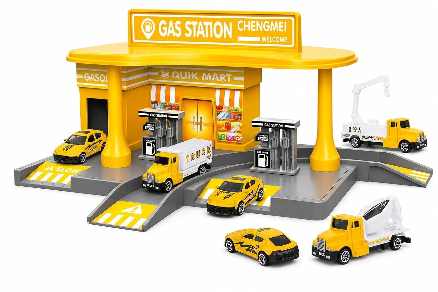 Truck Gasoline Station Toy Playset with Construction Trucks, Cars & Parking Garage, DIY Fuel Station Pretend Play Set for Kids Boys & Girls, Educational Vehicle Adventure Toy Gift Set-image-41