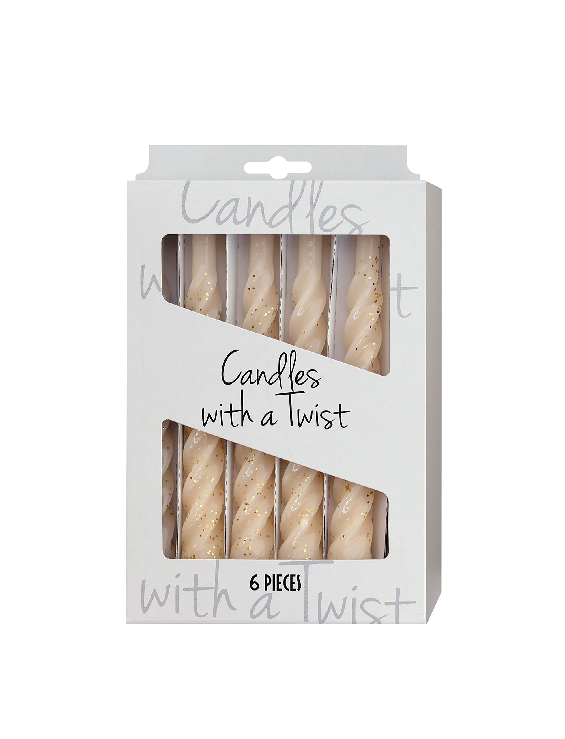 Candles with a Twist, Creme with Glitter Twisted, Unscented Candles, 6 pcs - Image 2