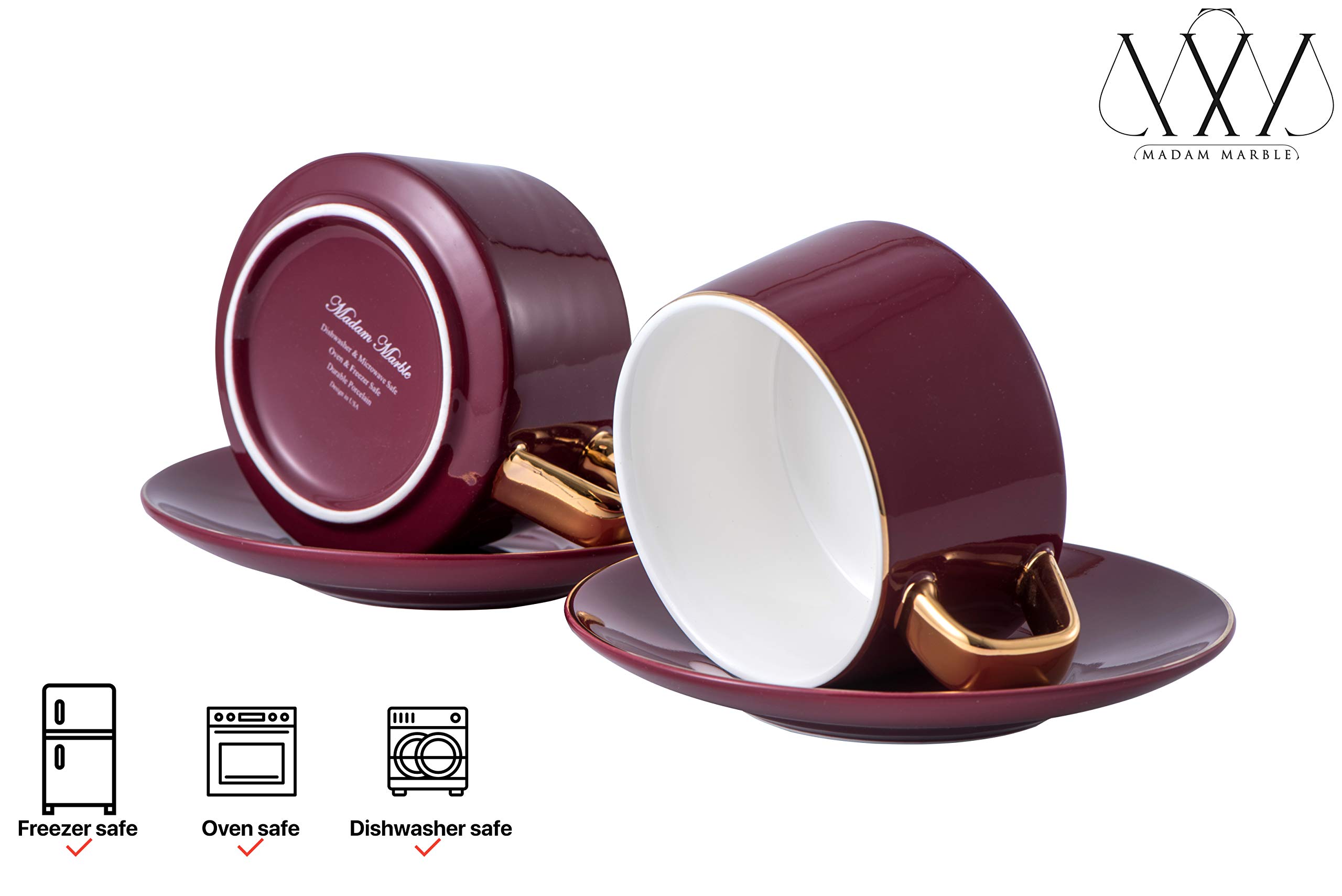 Ensemble Tasse Soucoupe Luxe Lot De 6 Tasses à Cappuccino Avec Soucoupes - Porcelaine, Bordure Dorée, 150 Ml | Pour Café, Thé, Maison, Hôtel