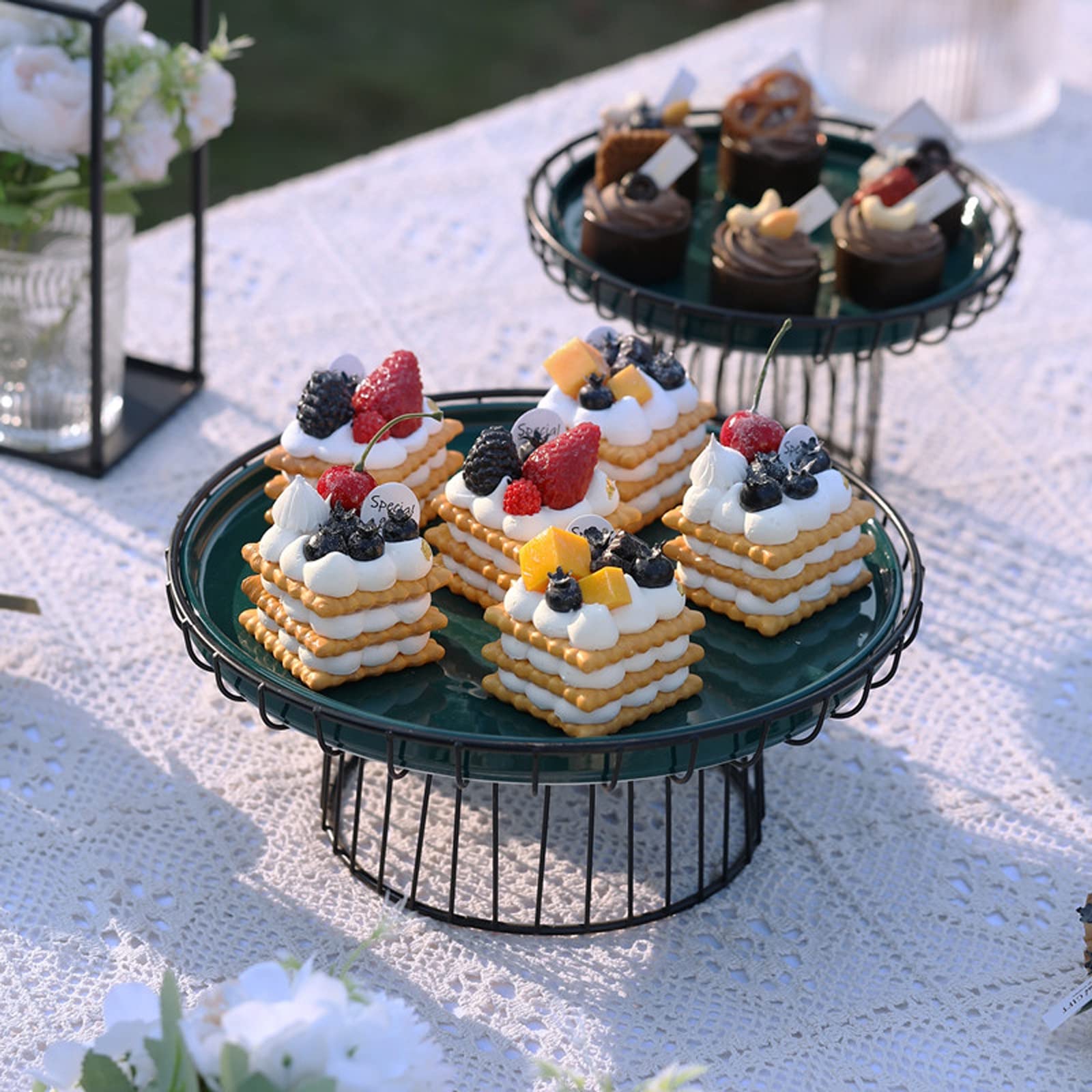 Support rotatif pour gâteau Présentoir en fer gâteau en céramique plateau haut plateau à Snack rond Dessert Table ornement assiette à pâtisserie présentoir à gâteau d'anniversaire Outil d'affichage (