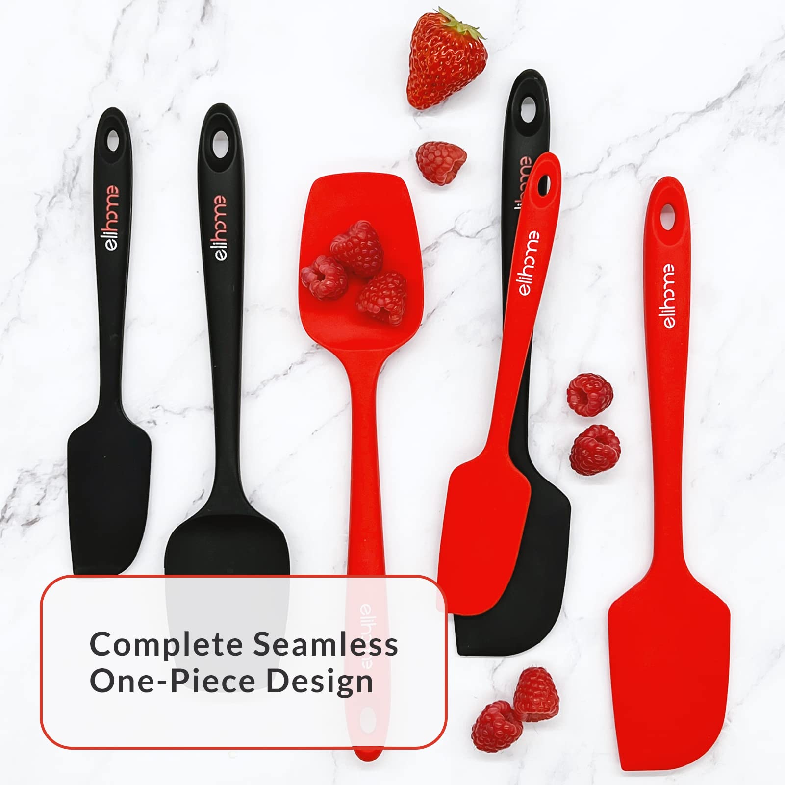 Elihome Chef Series 3-teiliges Silikon-Spatel-Set, hitzebeständig, antihaftbeschichtet, Gummi, zum Kochen, Backen und Mischen, BPA-frei und LFGB-zertifiziertes Silikon (rot)