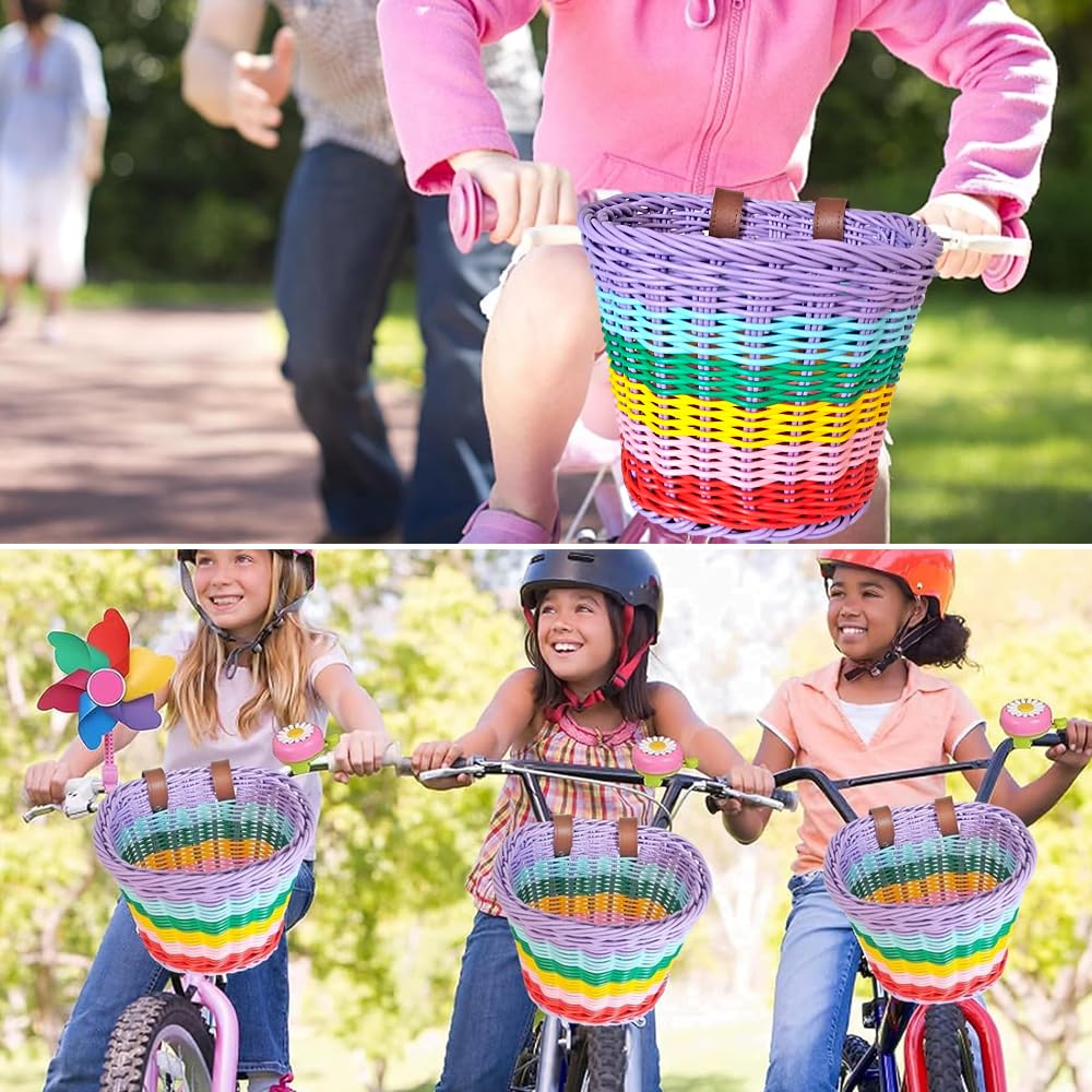 Panier Vélo Enfant Mignon Et Personnalisable – Avec Sonnette, Serpentins, Autocollants Et Moulin à Vent – Accessoire Vélo Enfant Fun