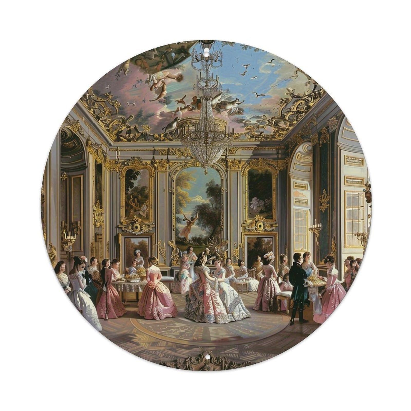 Ornate Baroque Palace Interior Scene Tin Sign Metal Poster Vintage Metal Signs for Home Man Cave Bar Cafe Kitchen laundry room Wall Decorations 8x8 inches