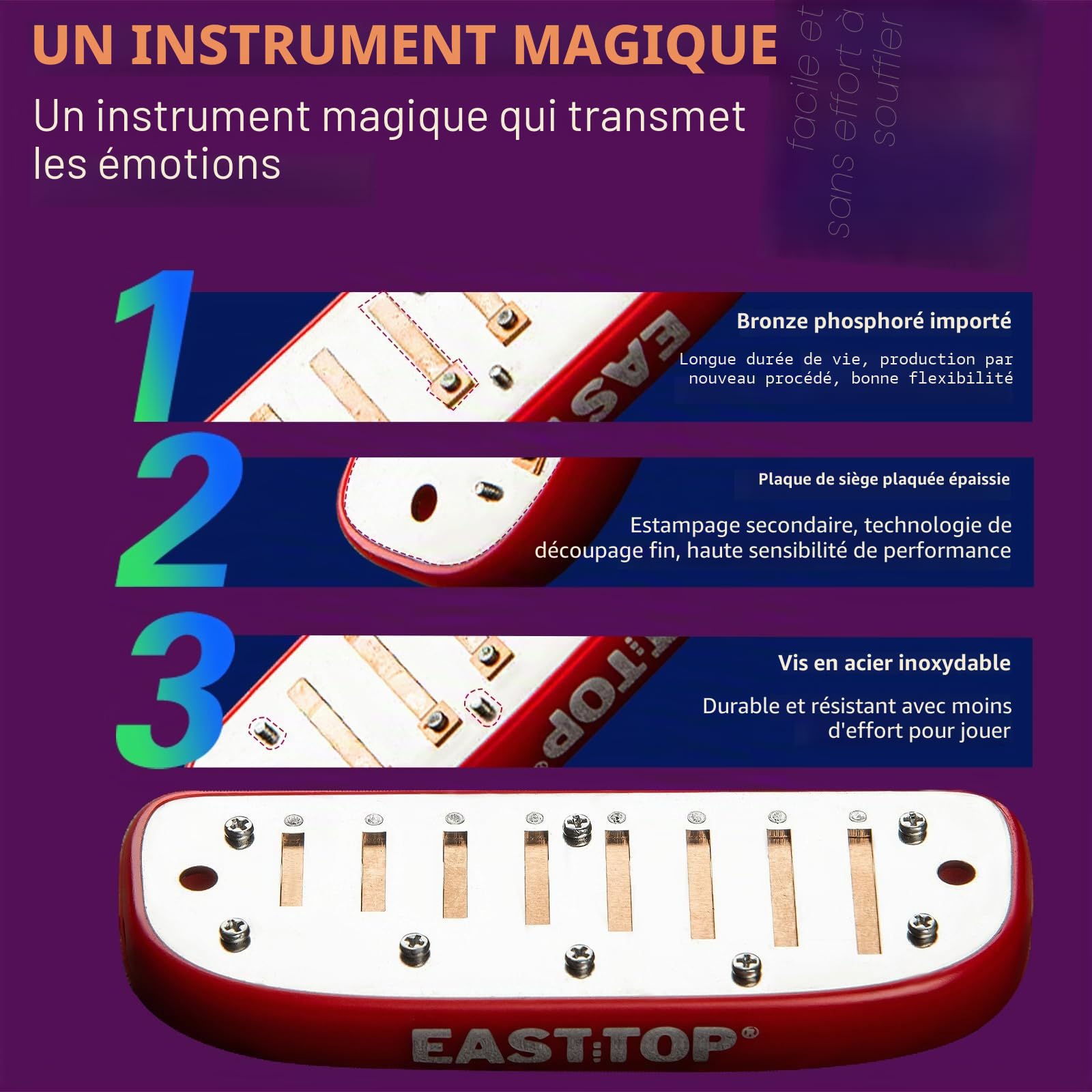 East top Harmonica Blues 8 trous, harmonica diatonique en Do pour adultes, débutants, professionnels et étudiants, en cadeau, rouge