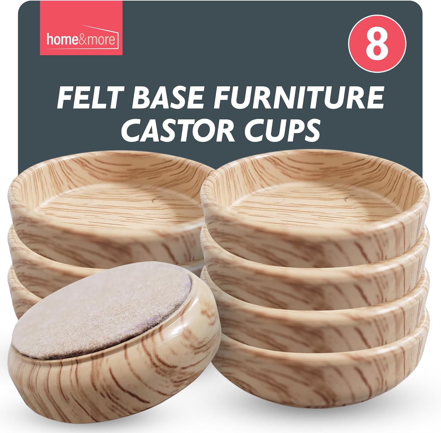 8pk Caster Cups to Protect Wooden Floor Furniture Feet Cups with Felt