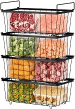 4 Pack Chest Freezer Baskets - Stackable Freezer Organiser for 198L Chest, Storage Basket Pantry with Handles for Kitchen Cabinets Pantry, Sort Frozen Foods and Save Space, Easy to Get Items, Black