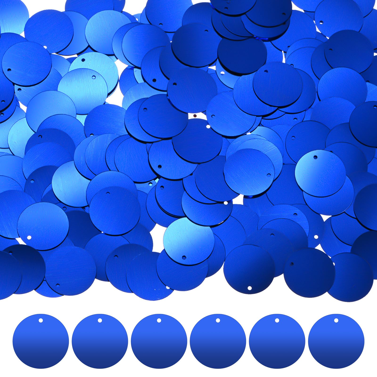 M METERXITY 450-Pack Flat Round Sequins for Crafts, 50g 20mm Loose Sequins Paillettes for Wedding/Sewing/DIY Craft, PVC Spangles with 1 Side Hole [Sapphire Blue]