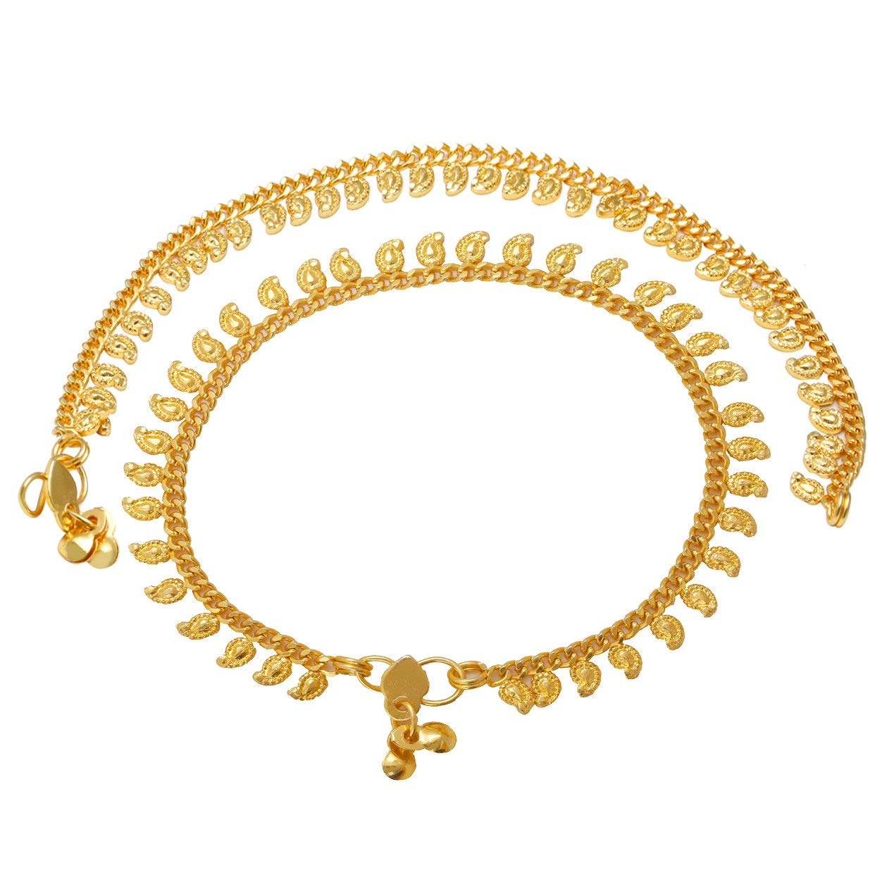 Gold plated Elegant Kairi Mango shape Auspicious Bridal Anklets for Women-image-15