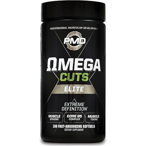 PMD Sports Omega Cuts Elite -Fat Loss-Muscle Defining Formula - Omega Fatty Acids, MCT's and CLA for Muscle Definition and Maintenance - Keto Friendly For Women and Men - Stimulant Free (180 Softgels)