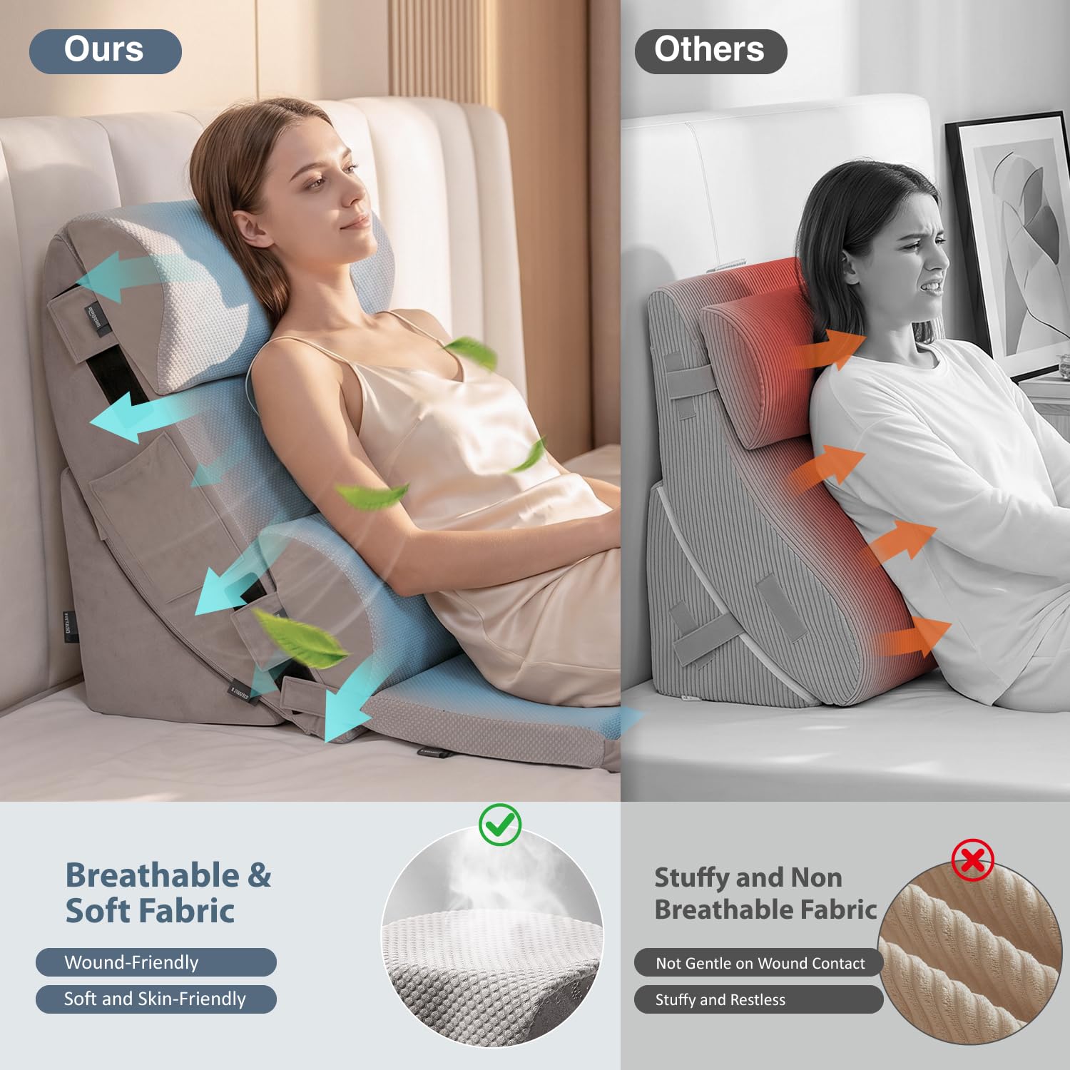 Juego de 9 almohadas ortopédicas de cuña para la recuperación después de la cirugía, posicionadores corporales para aliviar el dolor de espalda y piernas, comodidad de espuma viscoelástica ajustable