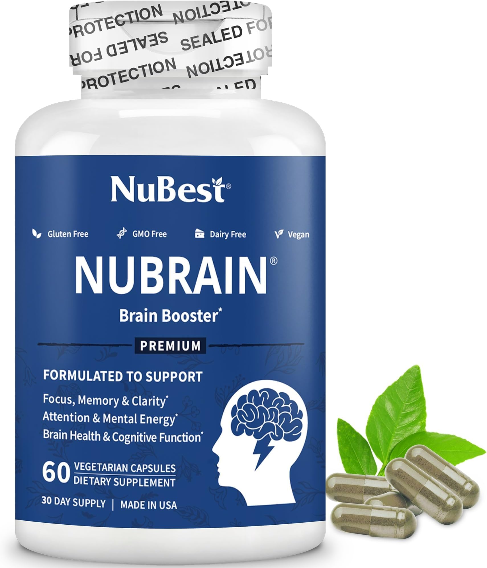 - NuBrain Booster - Brain Supplement for Brain Booster, Memory, Focus & Clarity Support with St. John’s Wort, Ginkgo Biloba, Bacopa & More - 60 Vegan Capsules | 1 Month Supply