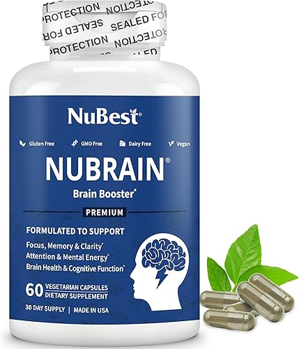NuBrain Booster - Suplemento cerebral para potenciar el cerebro, memoria mejorada, enfoque y claridad con hierba de San Juan, ginkgo biloba, bacopa