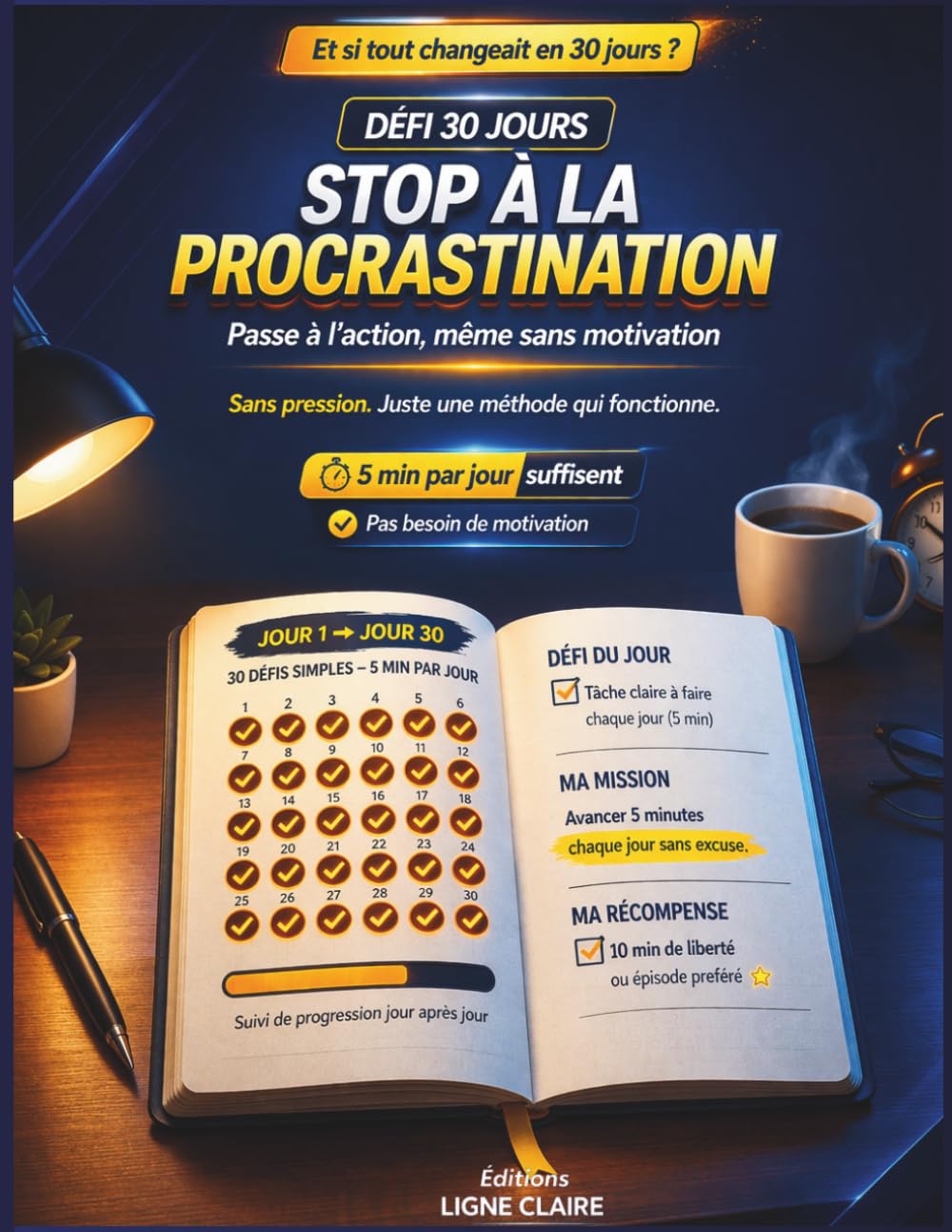 Défi 30 jours : Stop à la procrastination: Carnet de motivation et d’organisation – 5 minutes par jour pour passer à l’action, créer une routine et arrêter de remettre au lendemain