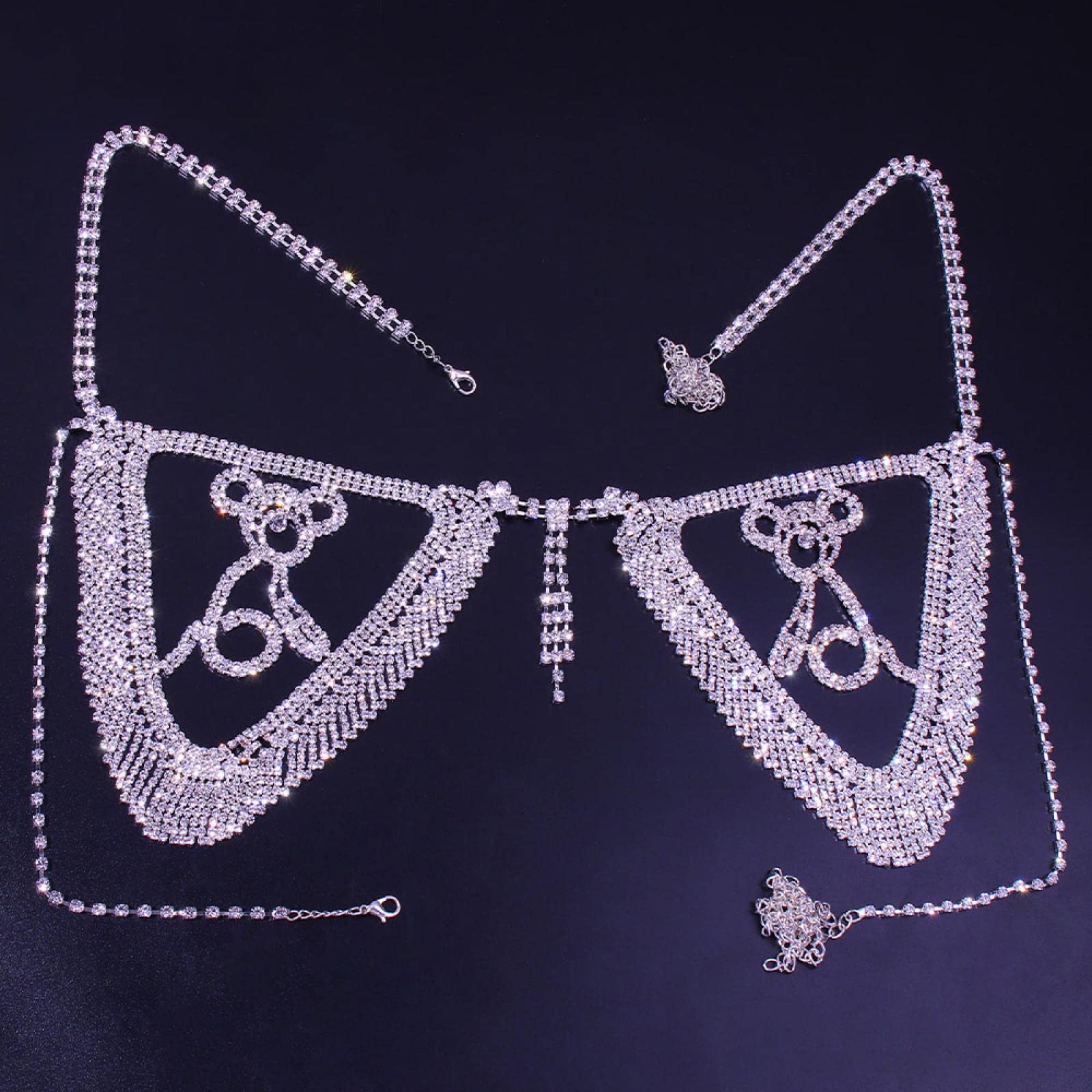 KLXSIVU Body Chains Sexy Bra Thong Sling Ladies Shiny Crystal Chain Set Bikini Lingerie Jewelry (1)