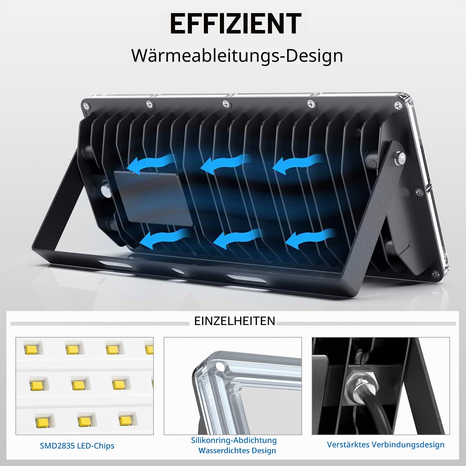 100W LED Strahler Fluter Außen 10000LM 2 Stücke, LED Scheinwerfer 6500K Kaltweiß IP66 Wasserdicht für Garten/Lager/Hofbeleuchtung