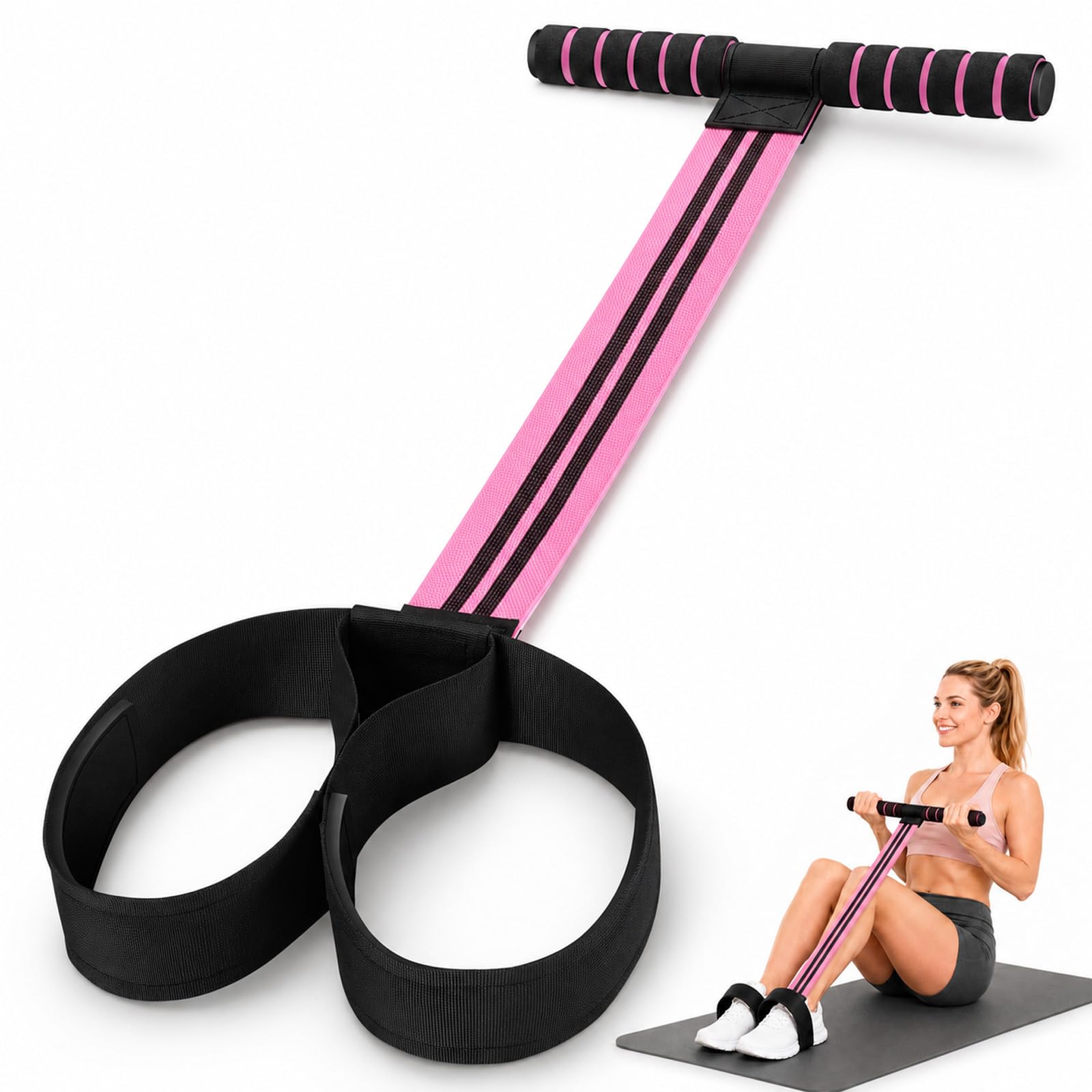 FOLAI Multifunktionales Pedal-Widerstandsband Mit Griffen,Heim-Fitnessausrüstung Für Bauch-, Rumpf-, Arm- Und Beintraining, Pilates Und Ganzkörper-Krafttraining