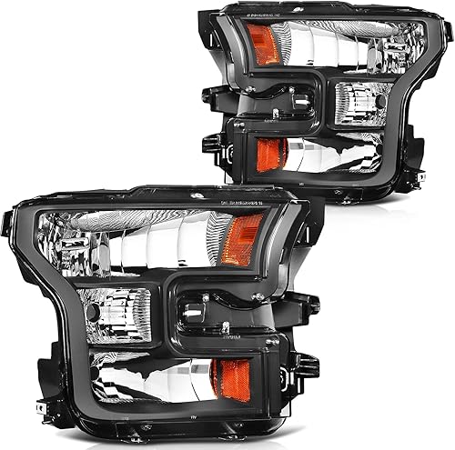 cciyu Conjunto de faros delanteros para Ford para F-150 13ª generación 2015-2017 carcasa negra ámbar reflector lente transparente faros