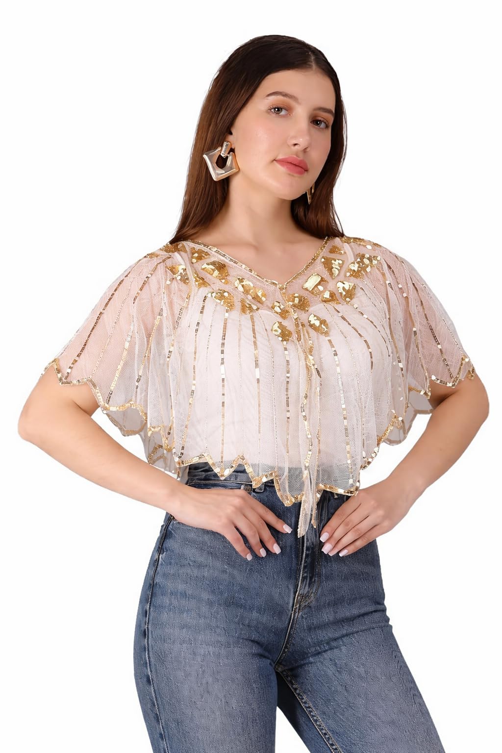 aqsabloom Beaded Mesh Crop with Zigzag Sequin Detailing - Elegant Sheer Blouse for Casual and Semi-Formal Occasions-picture-46
