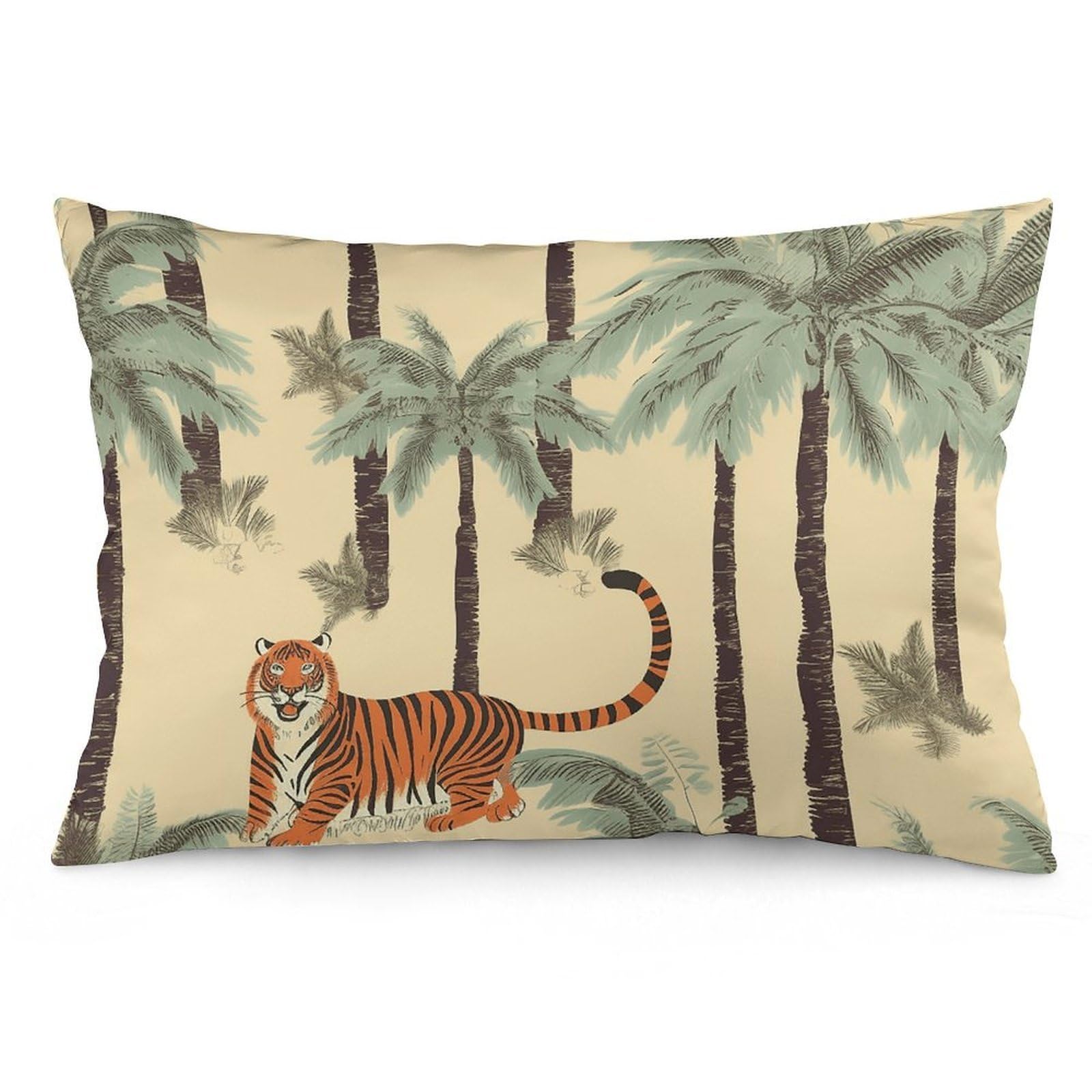 2 Pack Pillow Cases for Hair and Skin, Soft Breathable Pillow Case Covers with Hidden Zipper, Palm Trees and Tigers Pillowcase 16 "x24 Pillow Covers for Sleeping Gift