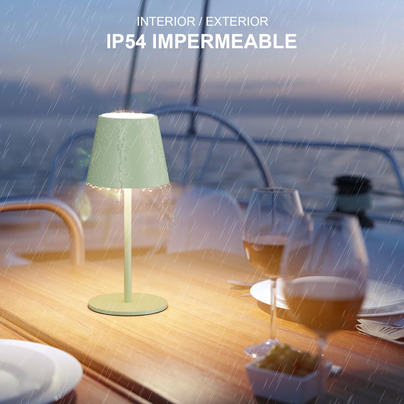 Dimmable 2pcs led recargable lámpara de mesa 26CM, 5000mAh(5V 2A) camping lámpara recargable, 3W 3000K lámpara, IP54 al aire libre para restaurante, dormitorio,Oficina(Verde)