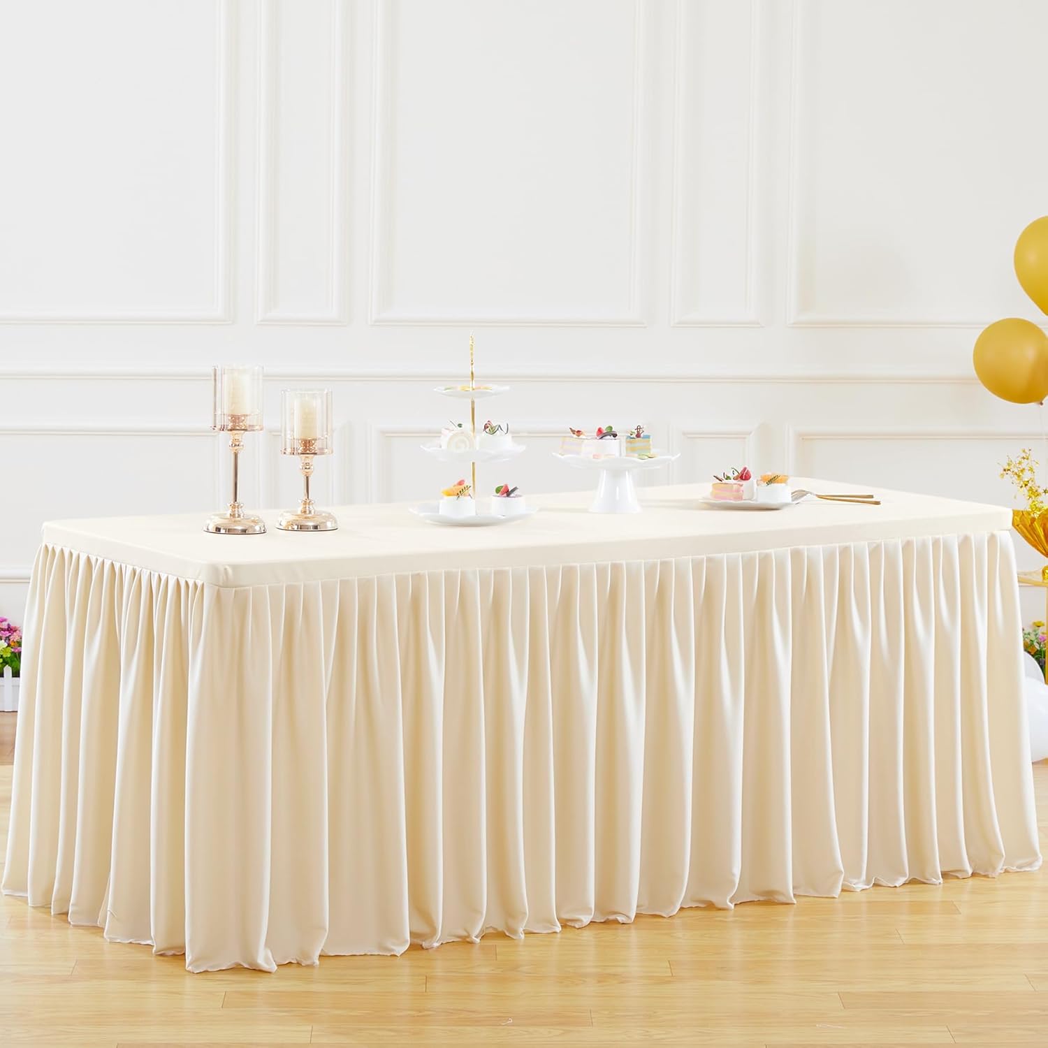 Ivory Polyester Table Clothes for 4 Foot Rectangle Tables, Wrinkle Free Fitted Table Cover 4ft Stretch Tablecloths with Skirt for Parties Weddings Birthday Banquet Baby Shower Ivory 4FT