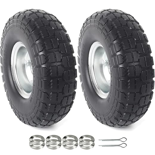 (2-Pack) AR-PRO 10-Inch Solid Rubber Tire Wheels - Replacement 4.10/3.50-4" Flat Free with 5/8" Bearings, 2.2" Offset Hub - Perfect for Hand Truck, Wheelbarrow, Gorilla Carts