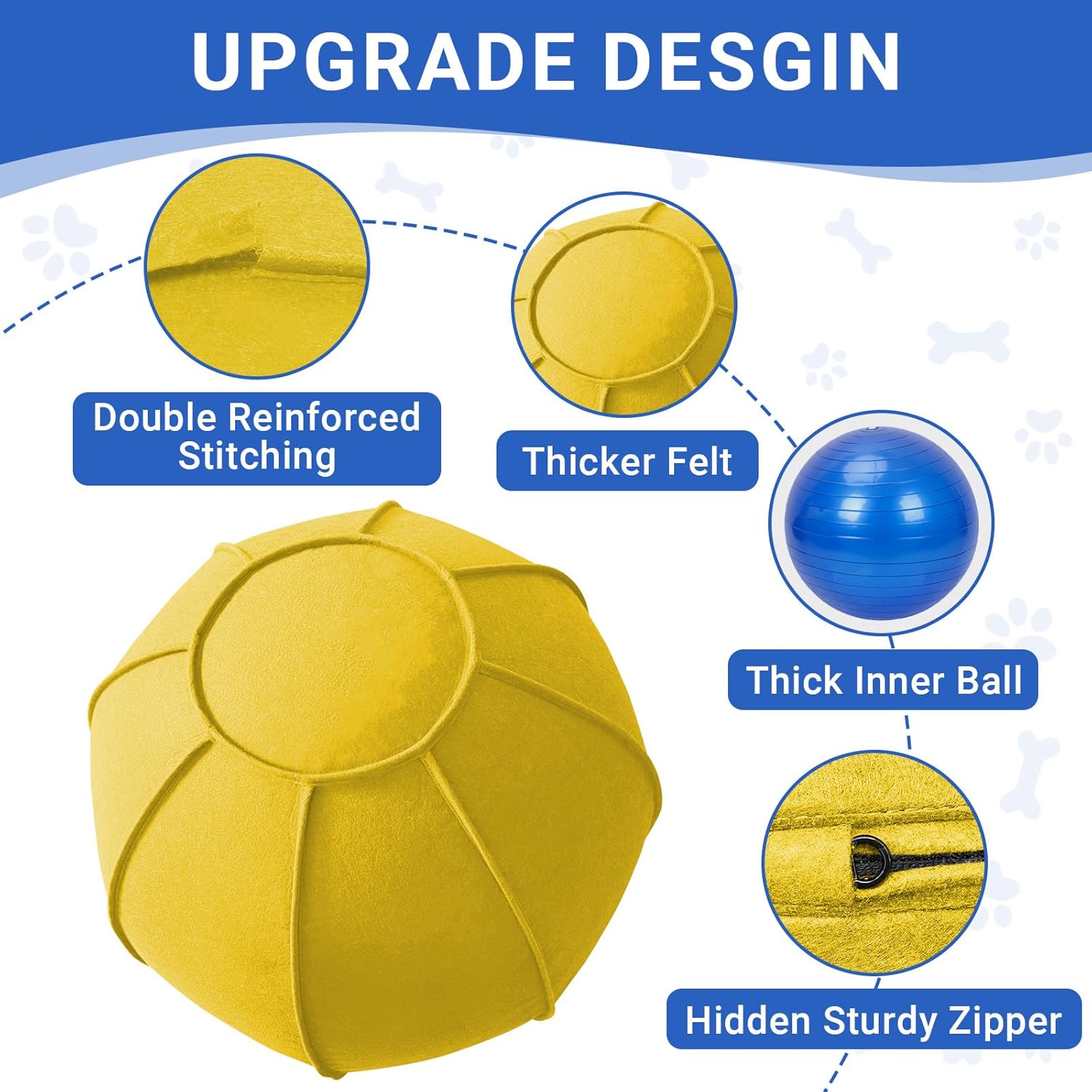 Herding Ball Toy for Dogs and Horses, 25" Thickened Durable Herding Ball Set for Australian Shepherd, Interactive Dog Training Toys for Large Breeds Outdoor Play and Exercise Agility (Yellow,L)