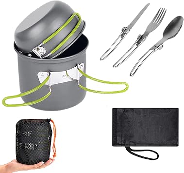 Camping Cooker Set, Outdoor Pot, Cooker Set, Aluminum, Outdoor Pot, Frying Pan, Ultra Lightweight, Portable, Small, Compact Storage, Camping Pot, Flower Viewing Tableware, Mountain Climbing, Outdoors, Disaster Prevention, Hango, Rice, Cooking, Tableware, Camping Supplies