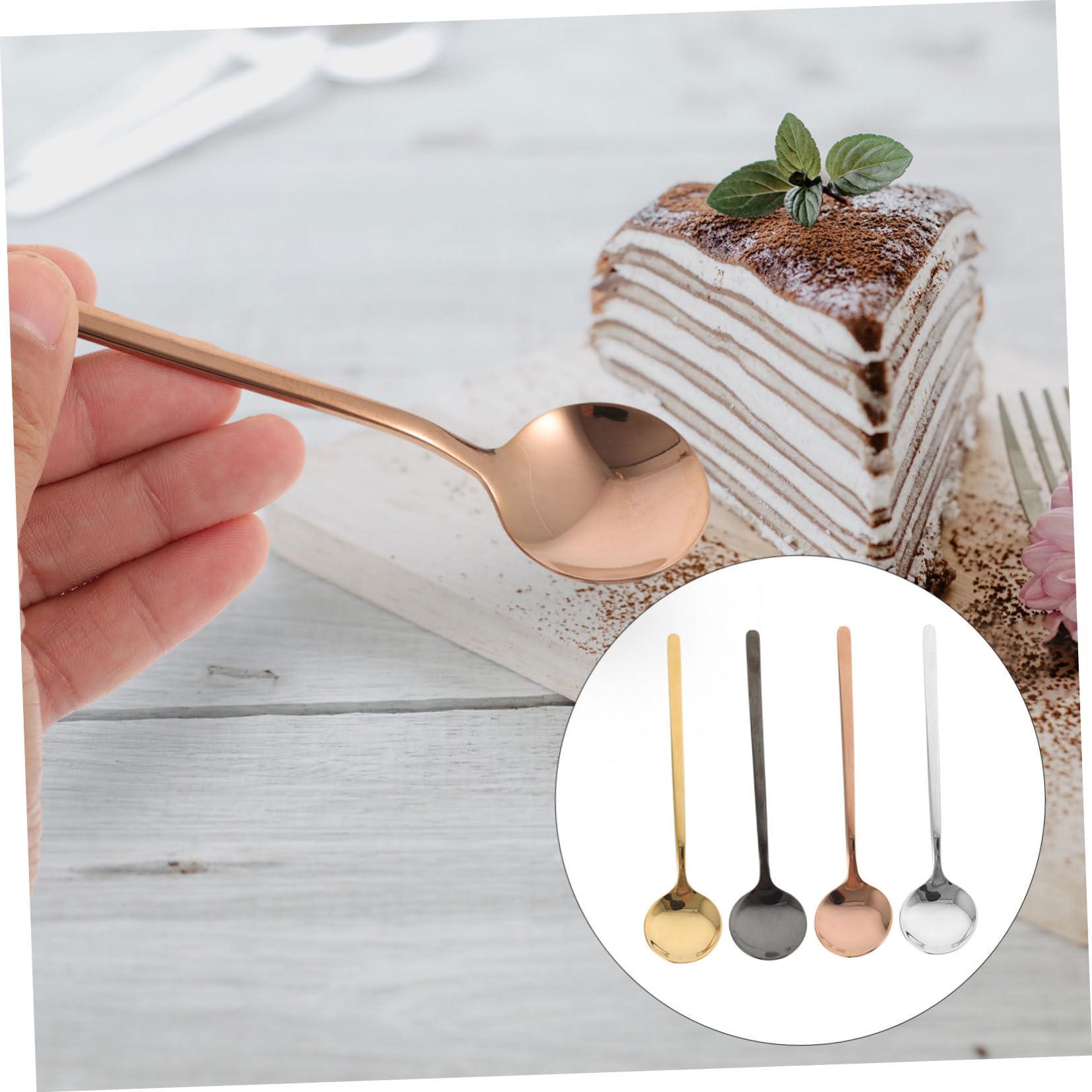 Garneck 3sets Stainless Steel Small Round Spoon Round Spoons Rice Serving Spoons Cappuccino Spoon Soup Spoons Handled Ice Cream Spoons Dessert Spoons Basting Spoon Tea Spoons Small 4pcs*3