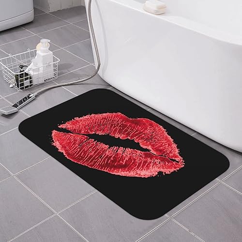 Alfombra de baño con labios rojos alfombra de tierra de diatomeas súper absorbente antideslizante de secado rápido para baño cocina 16 x 24 pulgadas