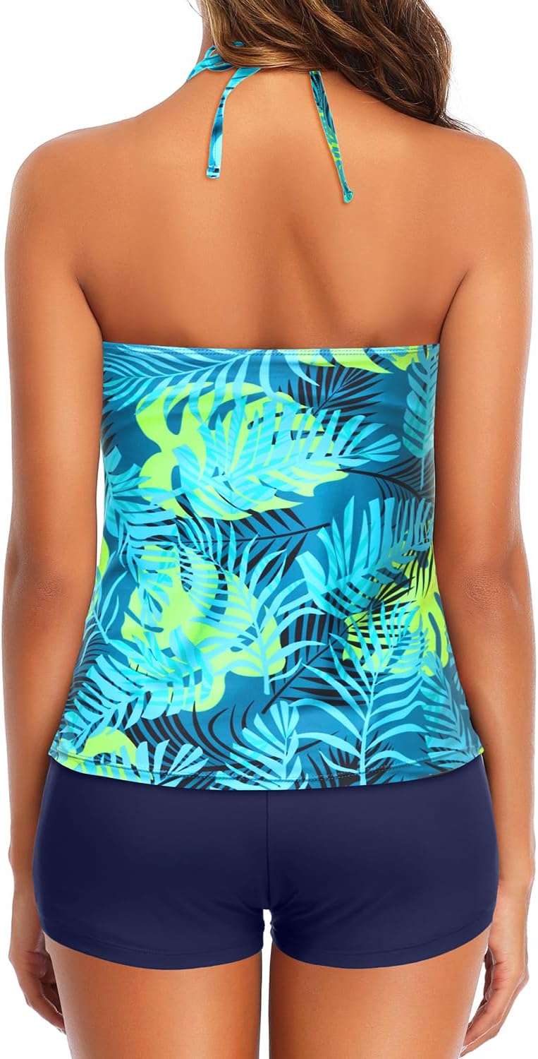 Women 2 Piece Tankini Set - High Neck Tummy Control Swimsuit with Shorts 2025 Halter Bathing Suit Swimwear - Image 2