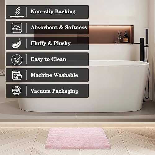Miniatura 4 de ConCus-T Alfombra de baño rosa lanuda para niñas, alfombra de baño teñida para niñas, regalo elegante, alfombra de felpa de piel sintética para
