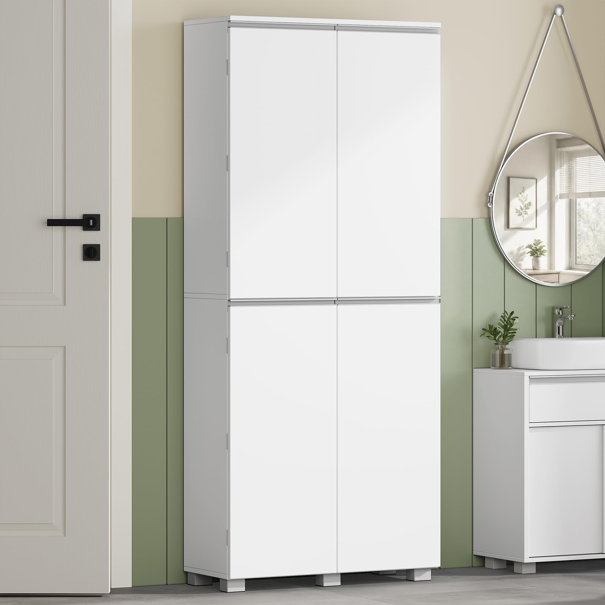 HEXCELEN Armoire de Salle de Bain, Meuble de Rangement avec 4 Portes Blanc